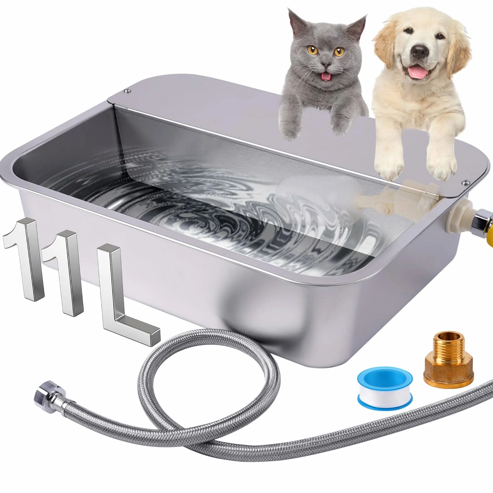 Bebedero AutomáTico para Perros, Bebedero de Acero Inoxidable 11L para Perros Grandes, Correo AutomáTico Autorellenable para Gato de Exterior, CorreoAutomáTico para Cachorro, Gatos y Gallinas