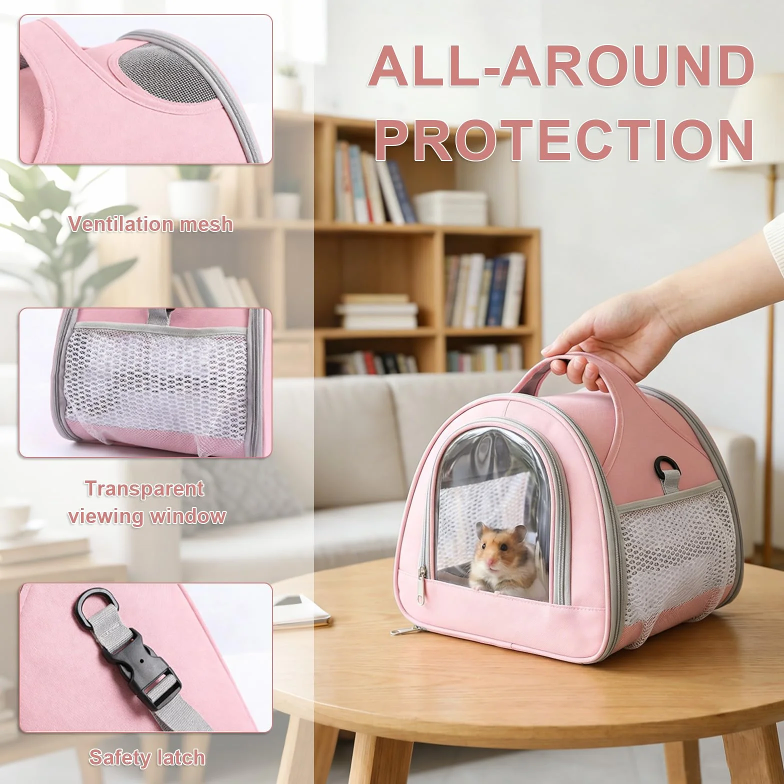 Transportín portátil para cobayas con ventana transparente y malla transpirable para pájaros, ratas, hámsters y otros animales pequeños
