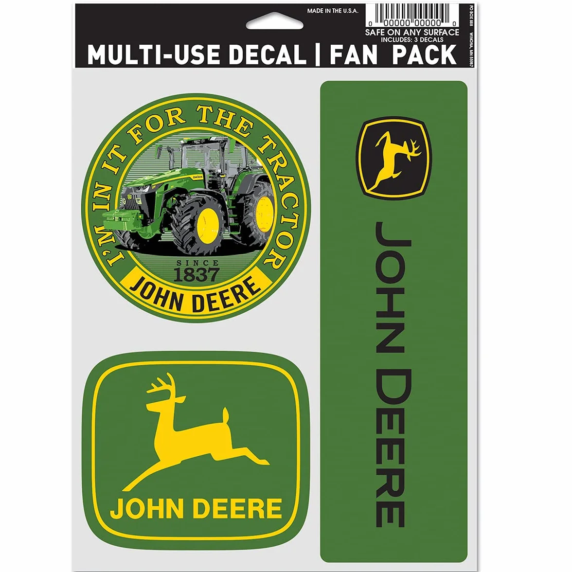WinCraft John Deere Tractor Logo Decals 3 Pack 5.5x7.75