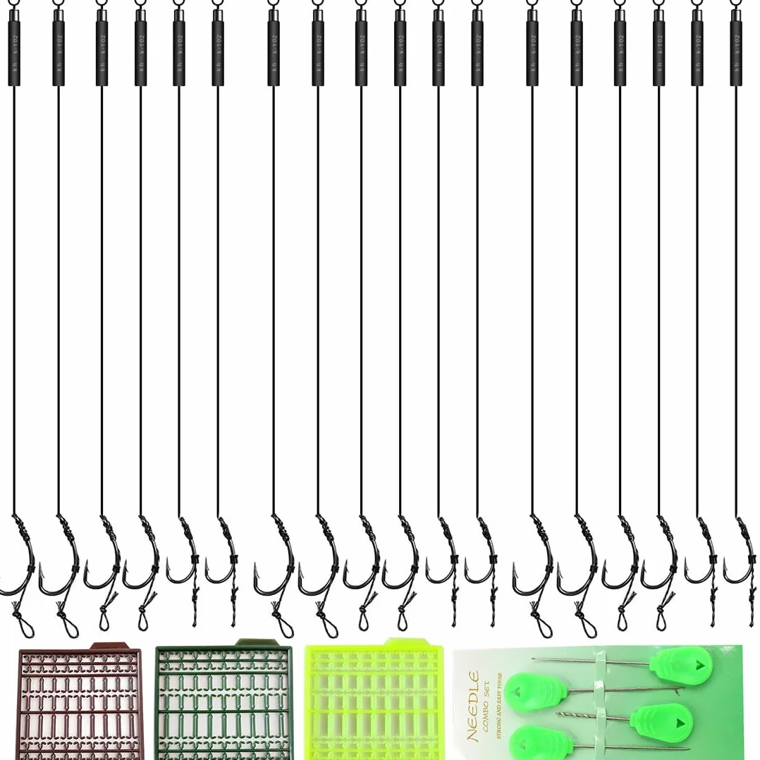 Set de 18 anzuelos para Pesca de Carpas, Aparejos de Pelo, Aparejos boilie con Tapones boilie