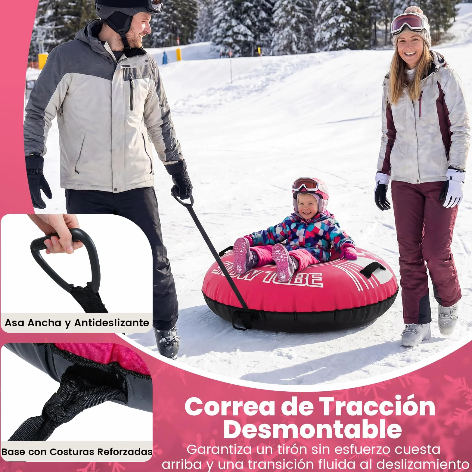COSTWAY Trineo de Nieve Inflable 107 cm con Correa de Remolque Desmontable