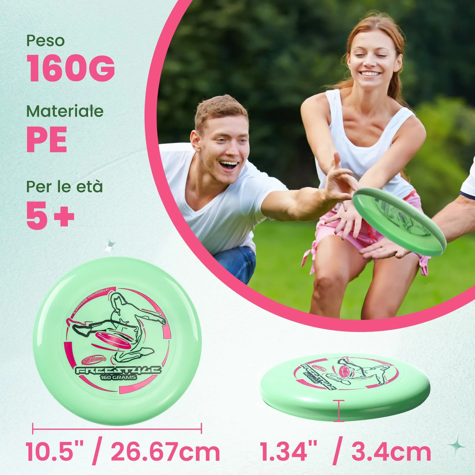 Wham-O Frisbee Freestyle Disc 160g 26.67cm PE Durable Flexible para Playa