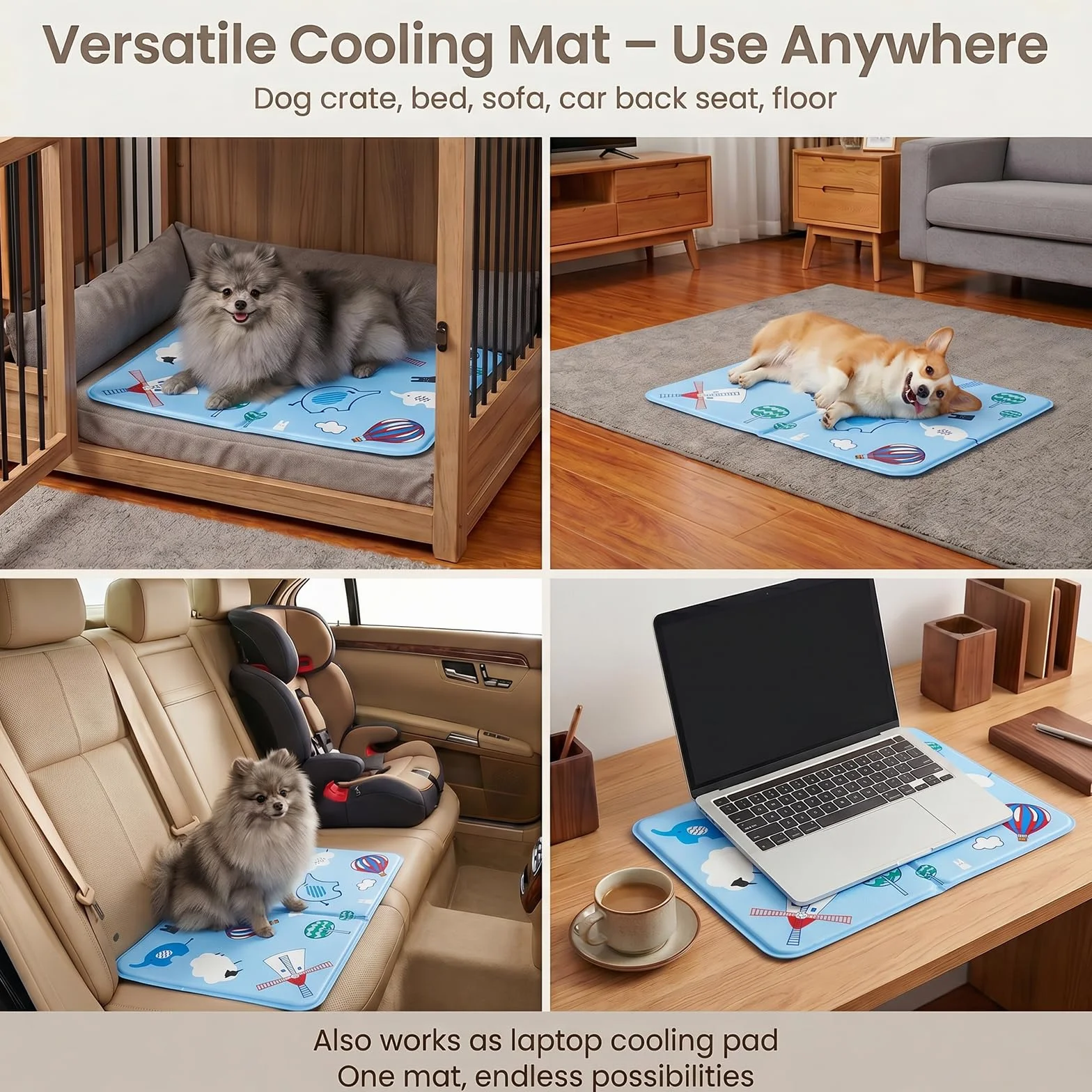 Alfombra Refrescante para Perro Gato,Mascotas Alfombrilla Autoenfriante,Camas refrescante para Mascotas,Prueba de Arañazos/Impermeable/Antideslizante,para en Verano,40x50cm, M, Azul