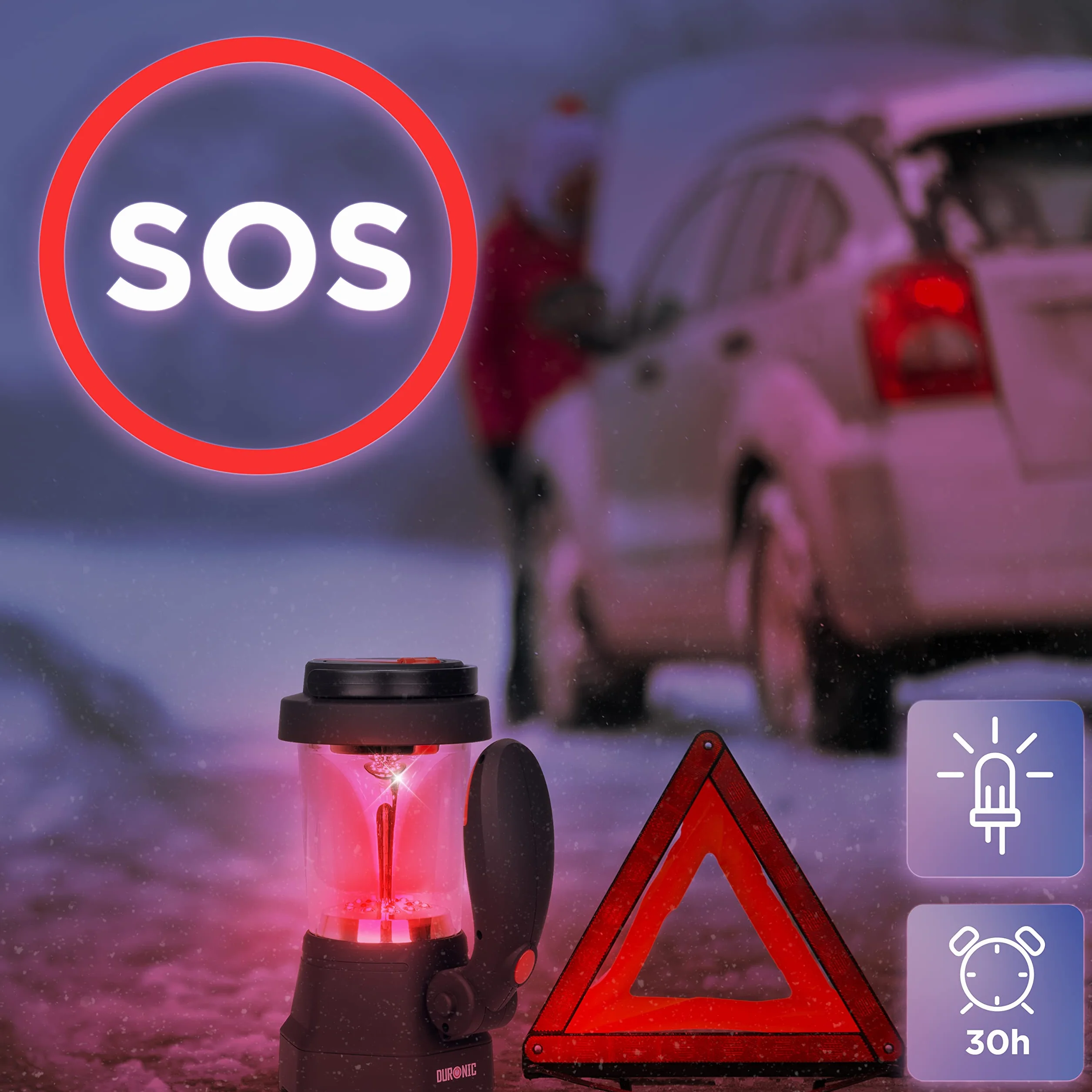 Duronic Hurricane Linterna con dinamo y USB 10 LED señal de emergencia rojo intermitente para camping