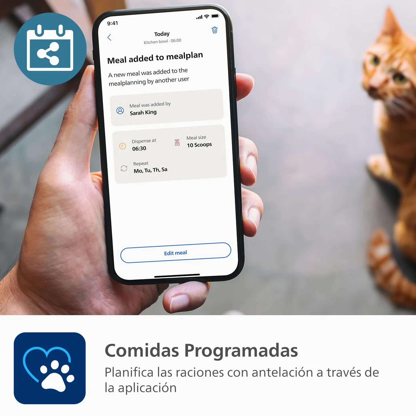 Philips Pet Series Comedero Inteligente, Detección de Movimiento, Programación de Comidas, Notificación de Reposición, Tecnología Antiatascos, Comida Fresca, Fácil de Limpiar, Aplicación (PAW5320/02)
