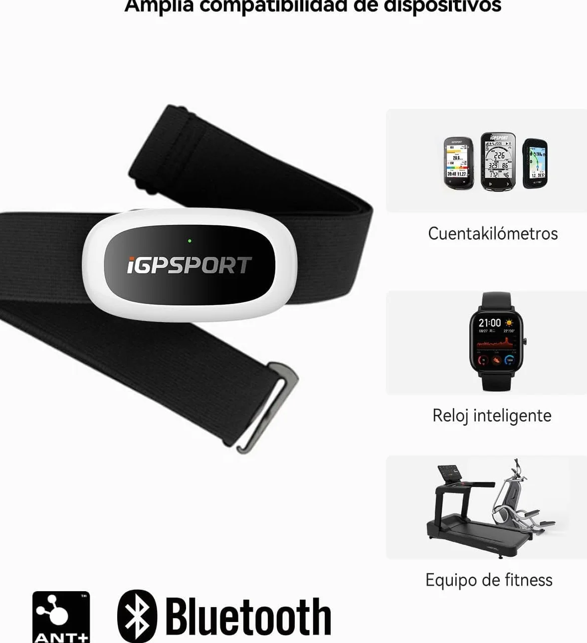 iGPSPORT Monitor de Ritmo cardíaco Bluetooth Ant+ Correa de Pecho Negro