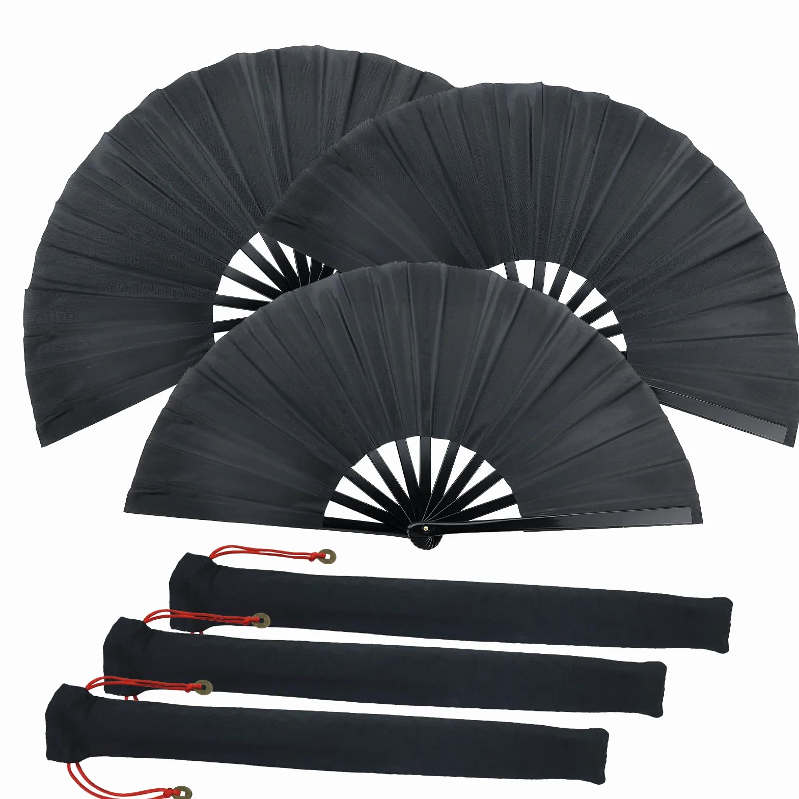 Abanicos Seda Plegables Portátiles 3 Piezas con Funda Tela Protectora para Danzas Disfraces Decoración