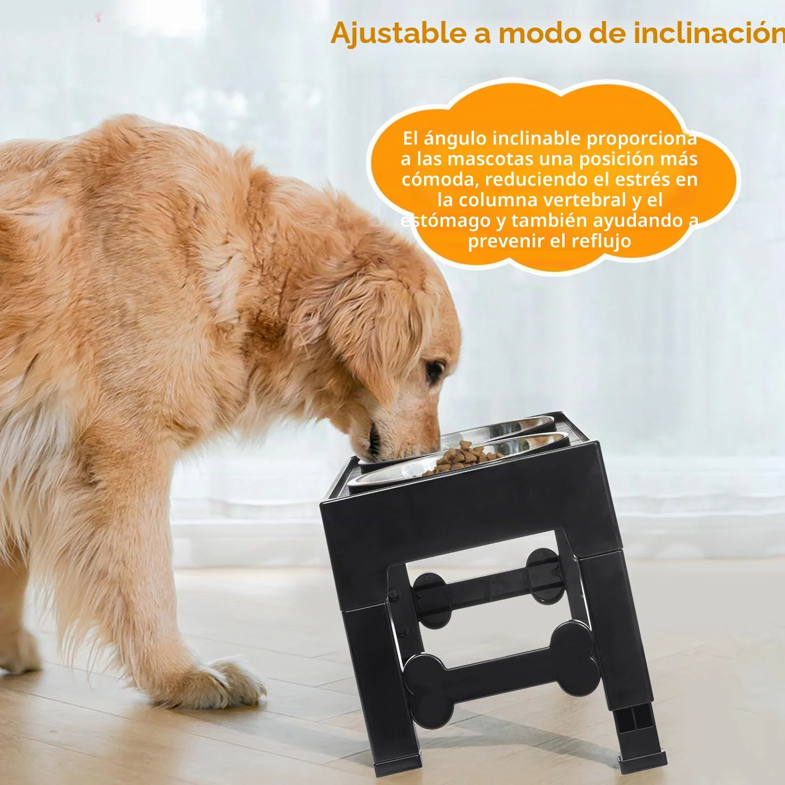 Marchul Comedero Perro Elevado de 4 Alturas Ajustables, 2 X 1200ml Comedero y Bebedero Perro, Cuencos Elevados para Perros Pequeños, Medianos y Grandes, Plegable y Antideslizante