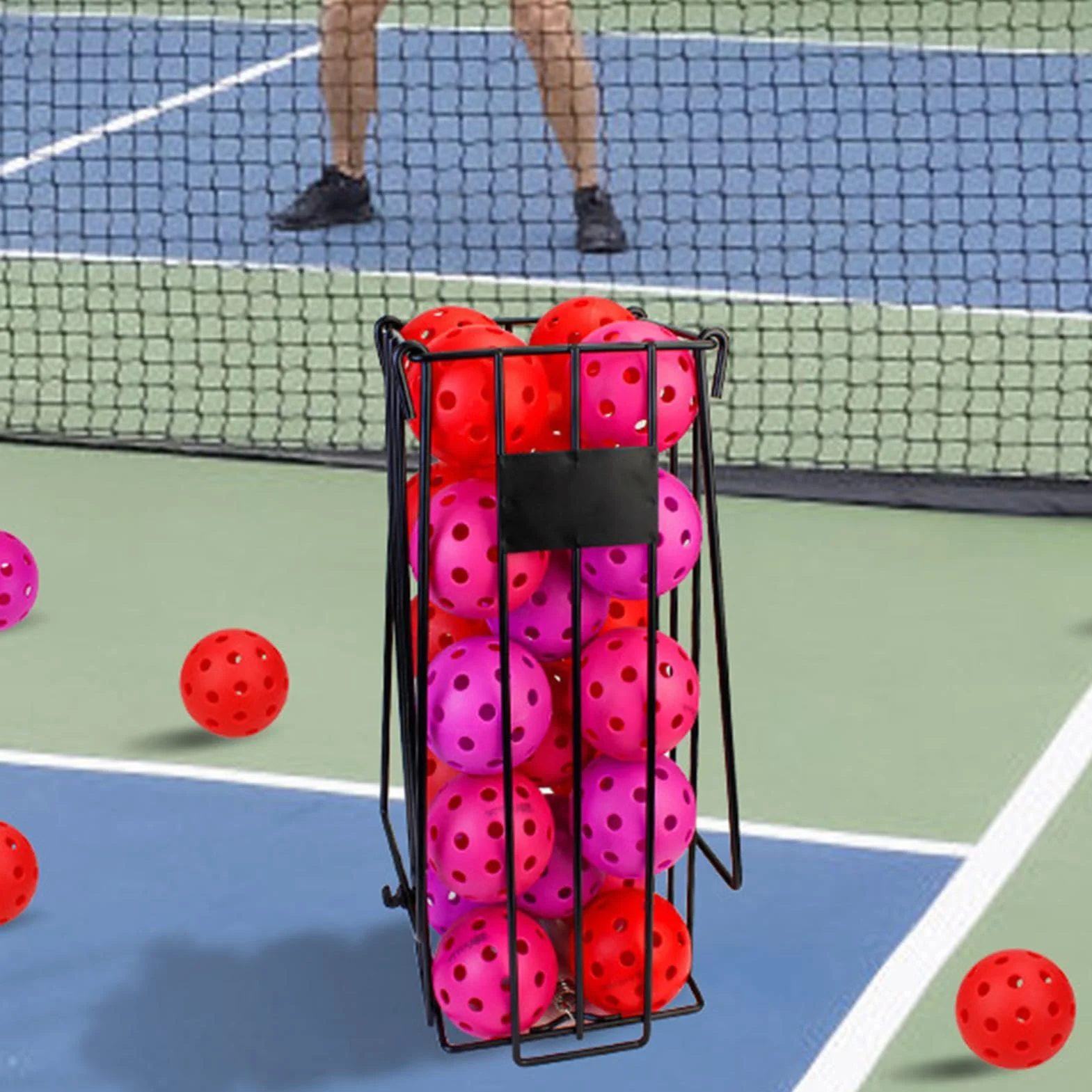 Colector de pelotas de pickleball ajustable con asa, cesta ligera para entrenamiento