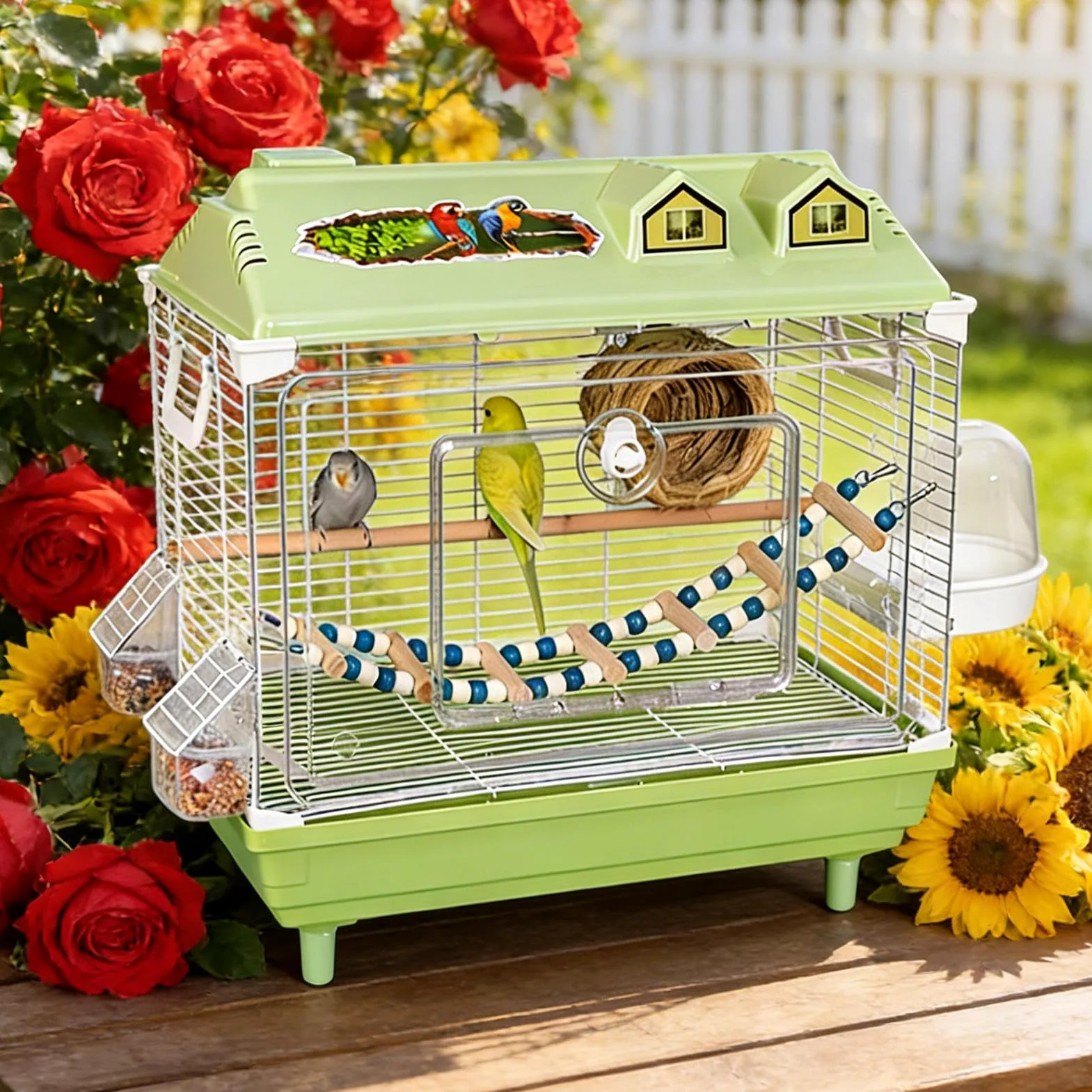 Jaula para Aves y Pájaros Transportín Transparente Portátil para Cacatúas | Jaula para Canarios con de Madera Para Interior Agapornis Pinzones Cacatúa Conuro Guacamayos
