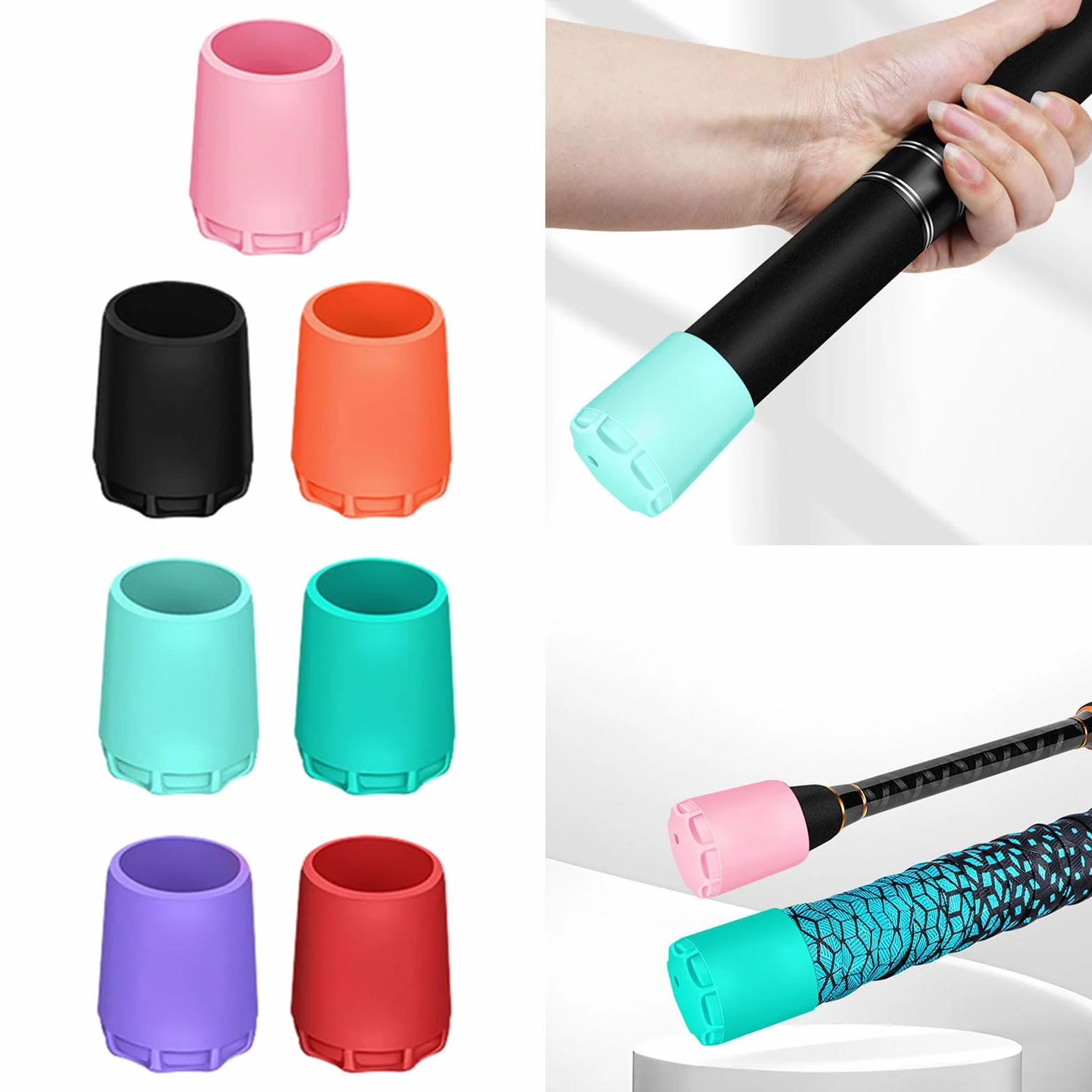 4 tapas protectoras de silicona para extremo de caña de pescar, mango elástico, protector universal