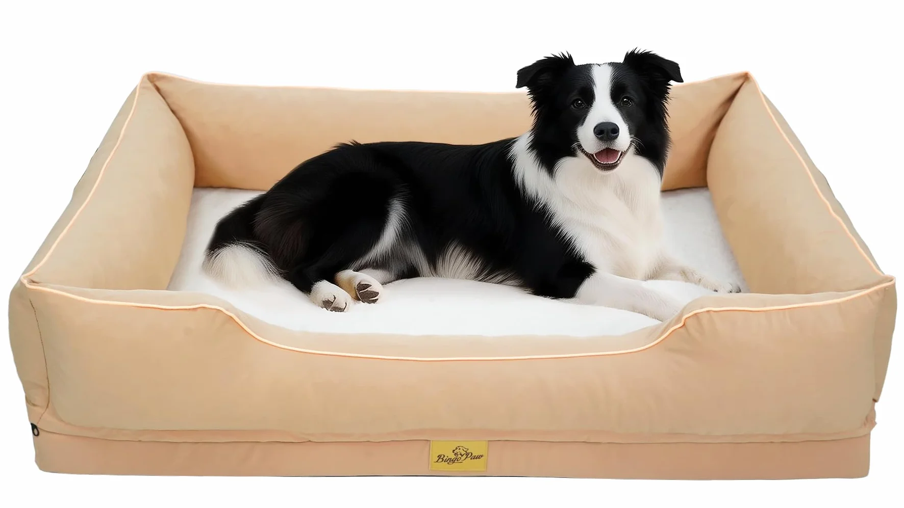 BingoPaw Cama Perro Ortopédica Extra Grande 105x75x21cm, Sofá Perro con Funda Desenfundable y Lavable, Colchon Perro con Superficie Impermeable y Fondo Antideslizante, Beige, XL