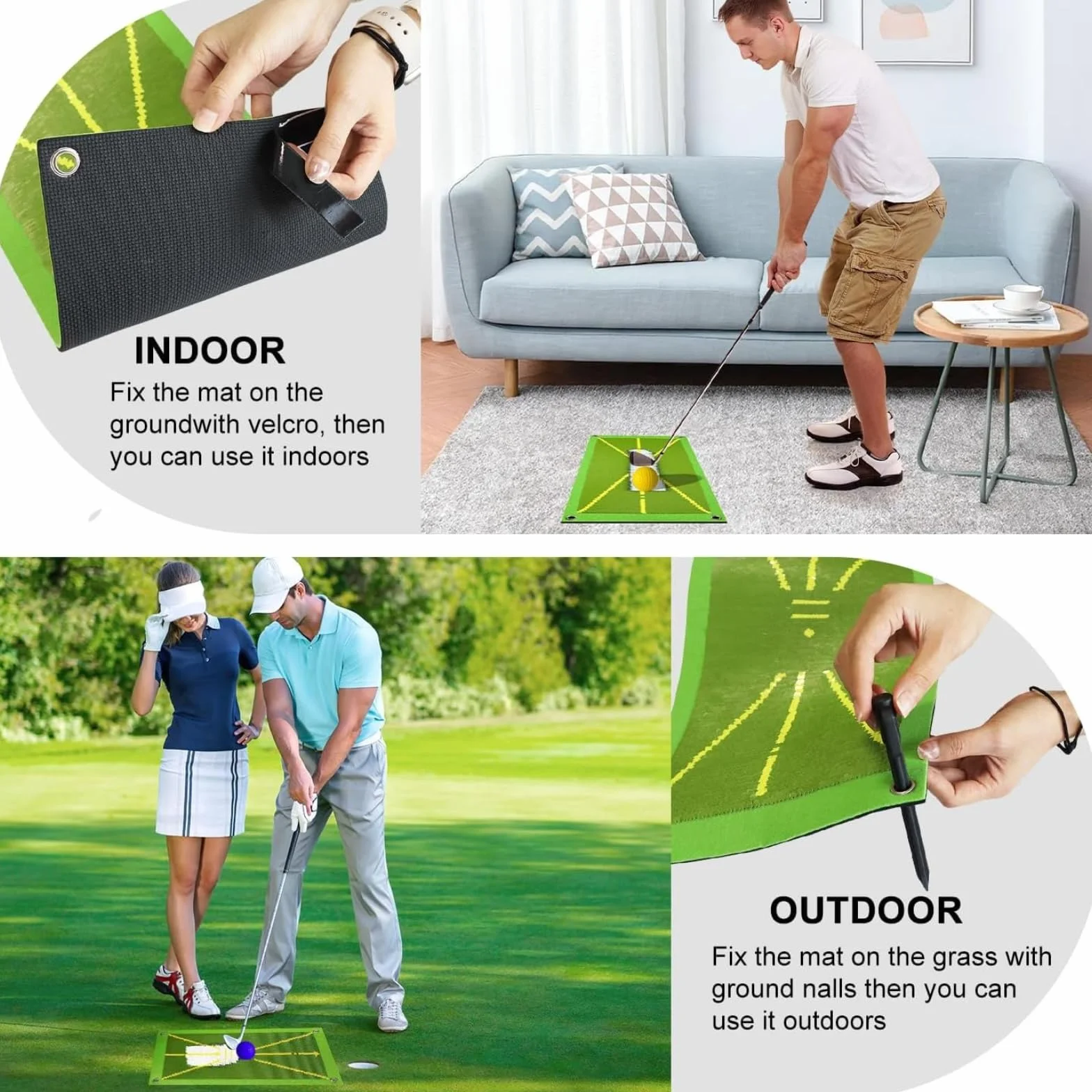 Alfombra de Golf con Bolsillo Negro 10pcs Mat de Entrenamiento para Interior