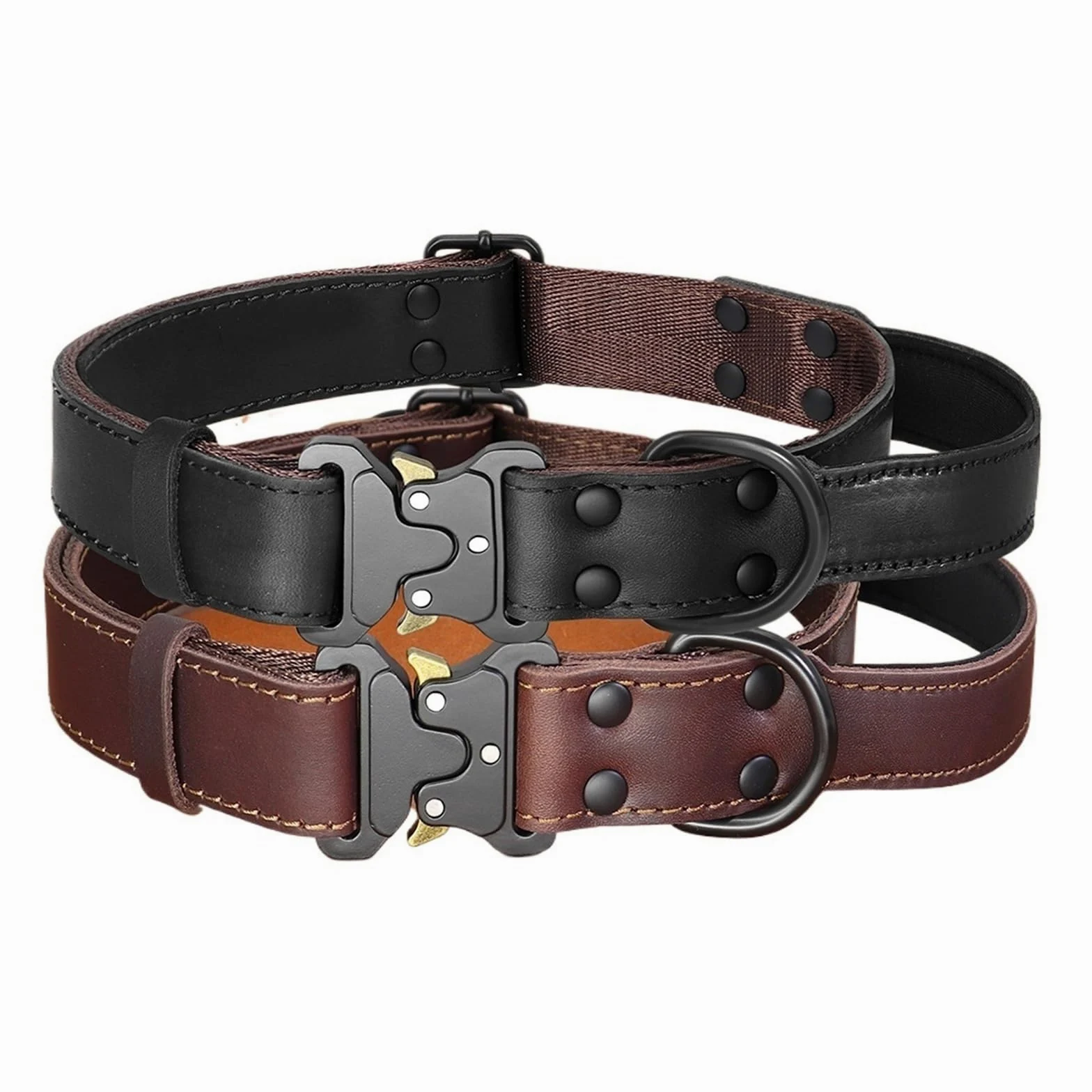 Collar de Perro de Cuero Real Suave, Collares duraderos genuinos con Mango de Hebilla Segura for Perros medianos Grandes, Pastor alemán(Brown,M)