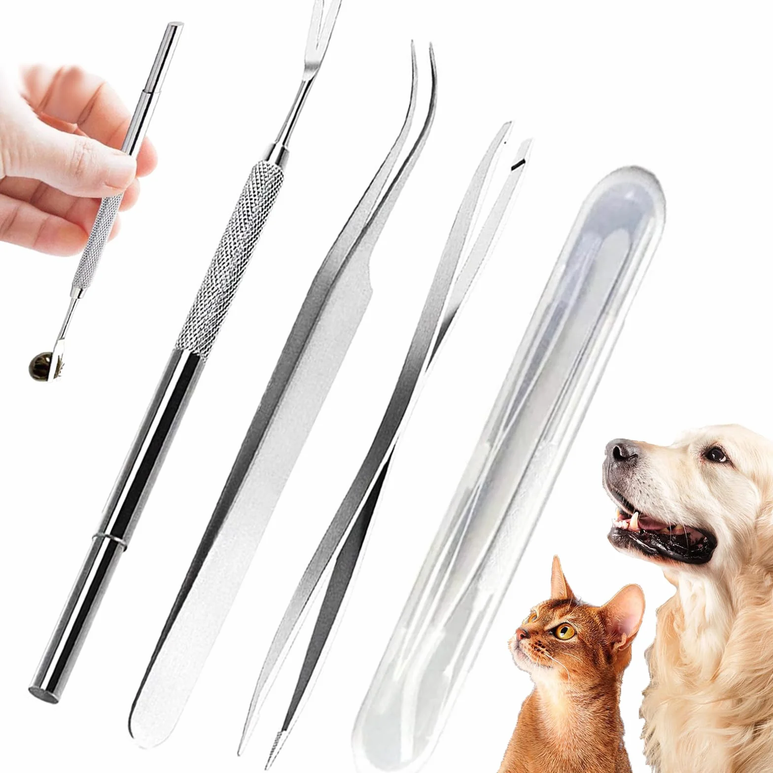 YOUYIKE® Pinzas para garrapatas,Acero Inoxidable Pet Perros Gatos garrapatas Remover Kit,3 Premium tickremover + Caja de Almacenamiento