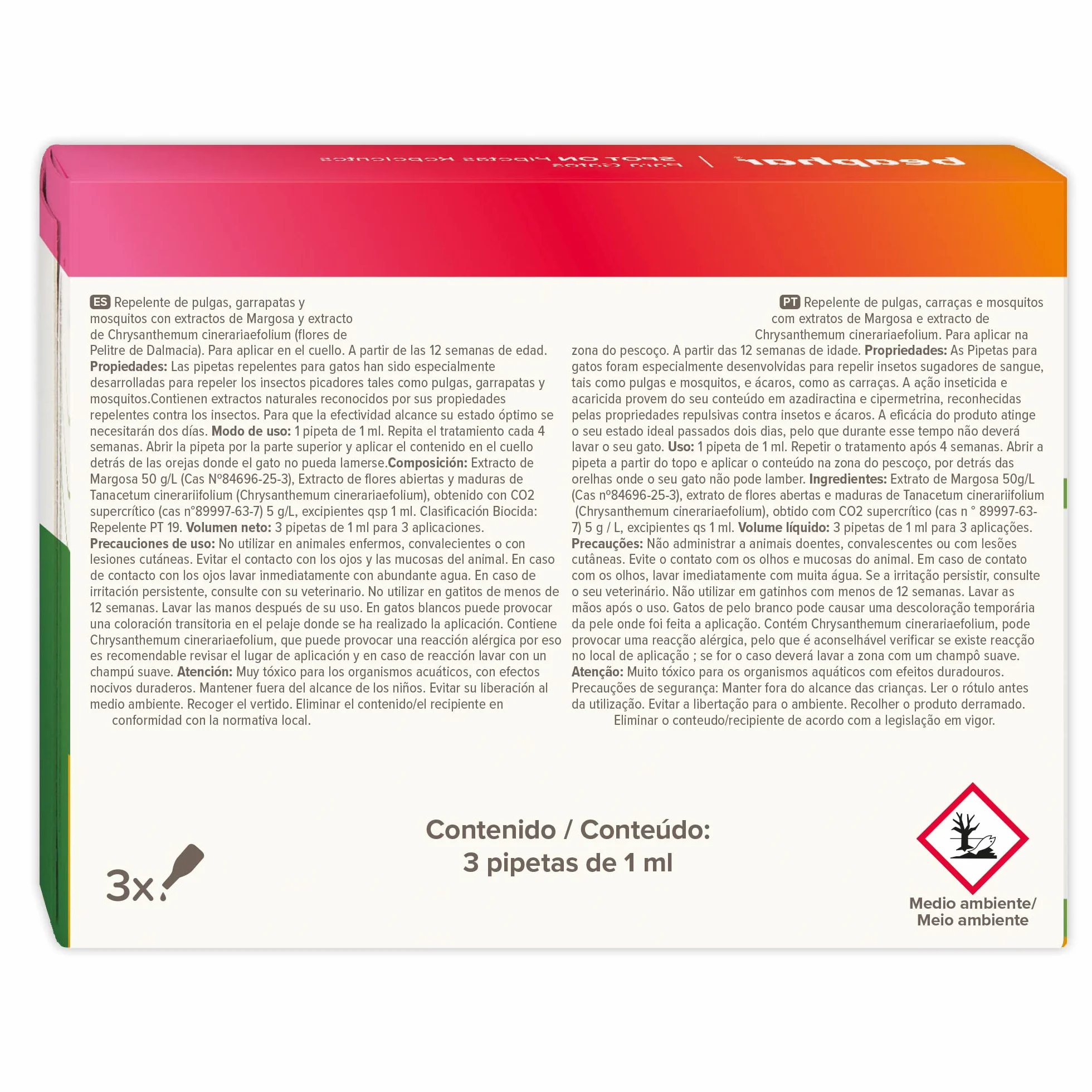 Beaphar Pipetas repelentes Naturales para Gatos - 3 Meses de protección Natural contra garrapatas, pulgas y Mosquitos - para Todo Tipo de Gatos - 3 pipetas de 1ml, El embalaje puede variar