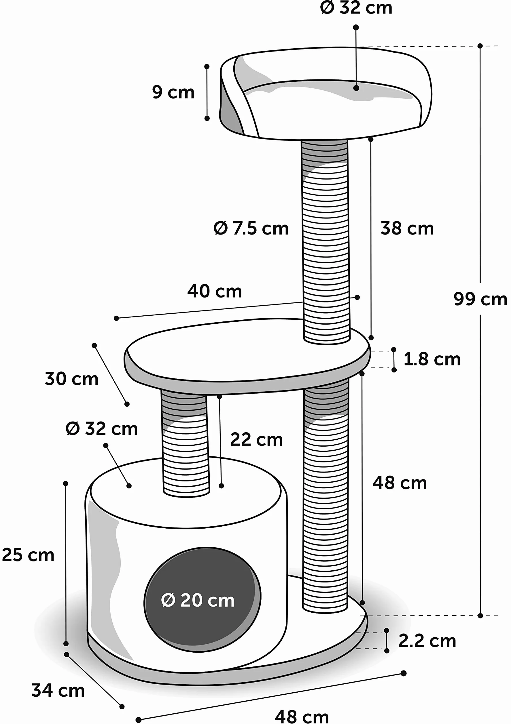 Cat Tree Echo Black 48 x 34 x 99 cm
