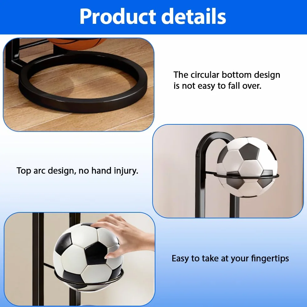 Soporte Vertical para Pelotas de Fútbol, Estante de Almacenamiento de 5 Niveles, Extraíble