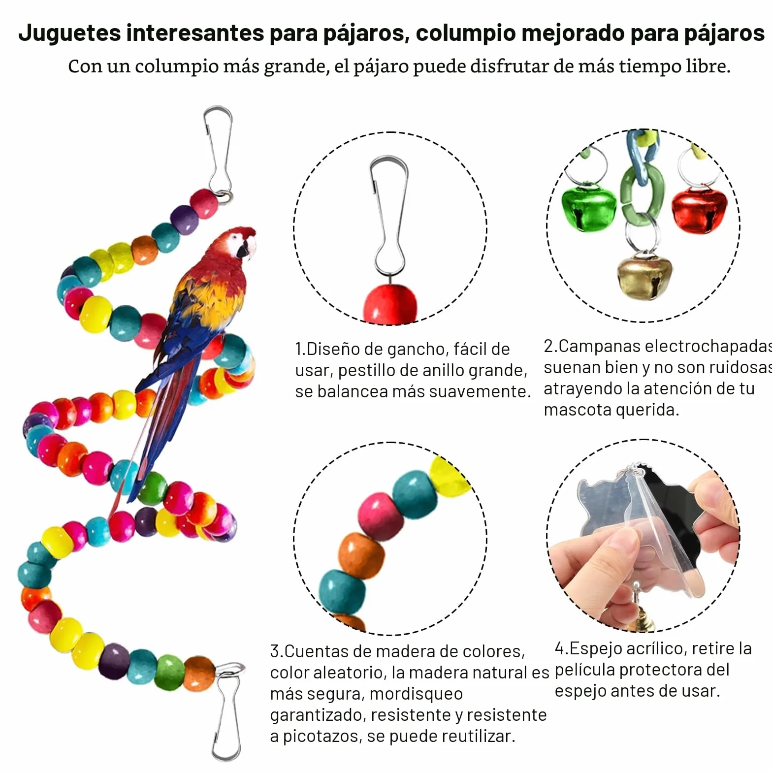 Juguetes para Pájaros, Juguetes de Loro Pájaro, Juguetes Agapornis, Accesorios para Jaula de Pájaros, con Campanas, Columpios, Juguete de Masticación, para Pequeños y Medianos Loros de Aves