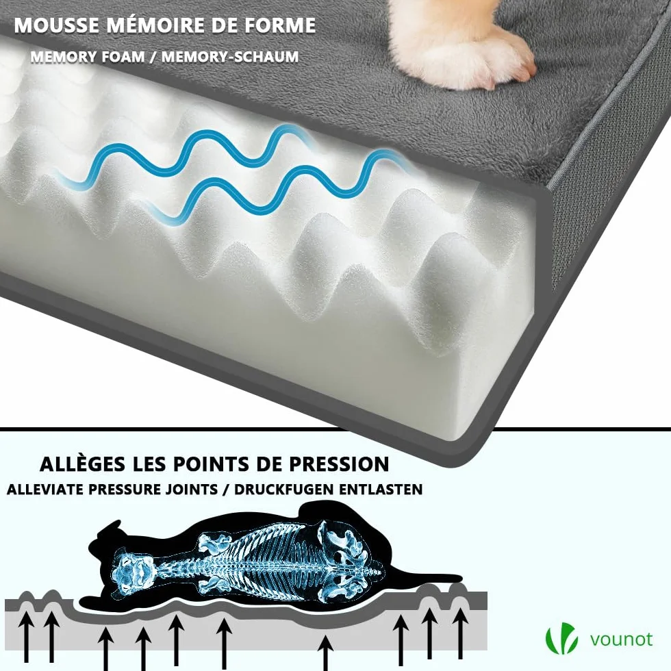 VOUNOT® Cama Perro Ortopédica con Alfombrilla Refrescante de Gel, Colchón Mascotas Cojines para Perros Espuma con Memoria Funda Extraíble Lavable, 115x81x9cm