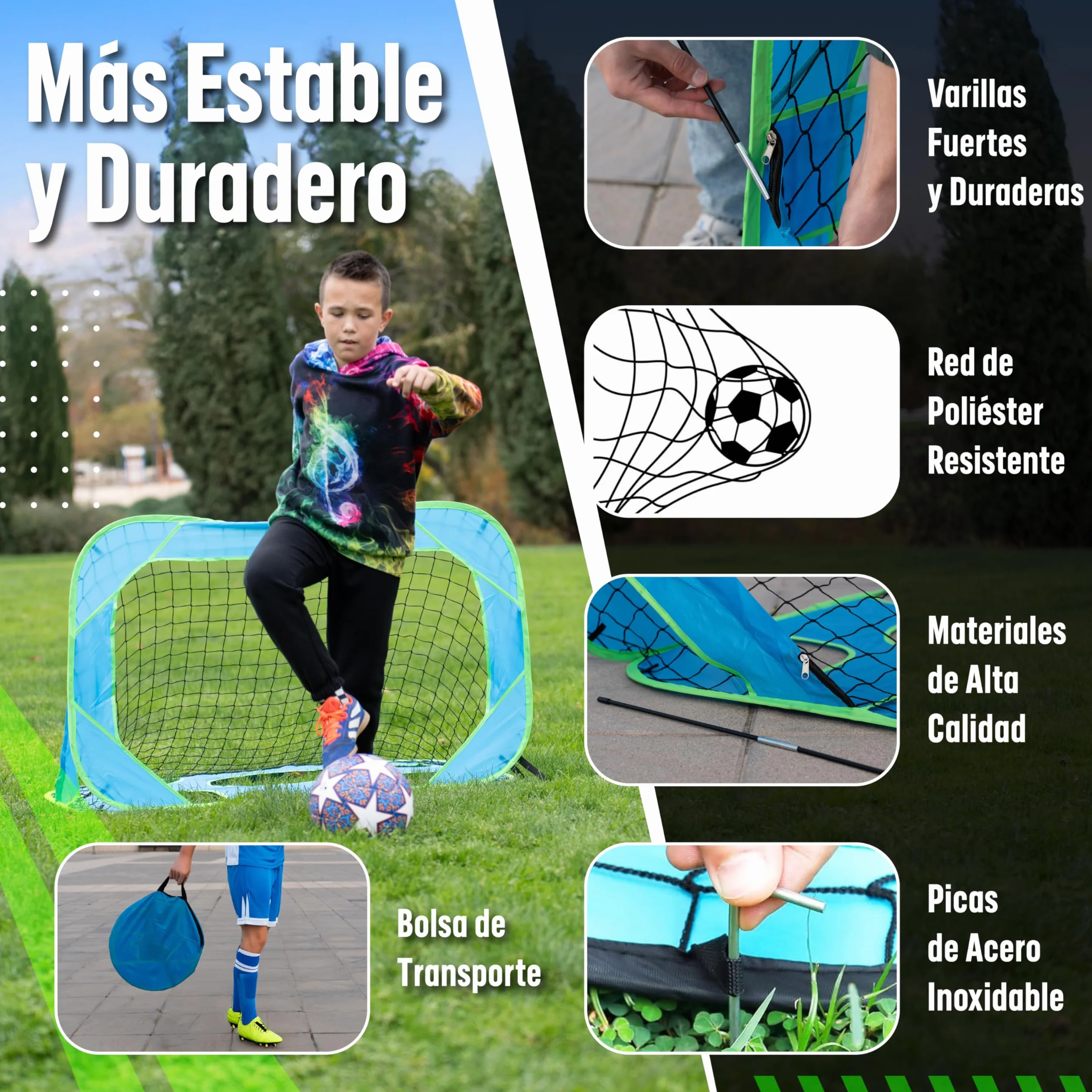 Porteria de Futbol Plegable para Niños 120x80x80 – Mini Porterias Compactas y Resistentes para Jardin y Entrenamiento