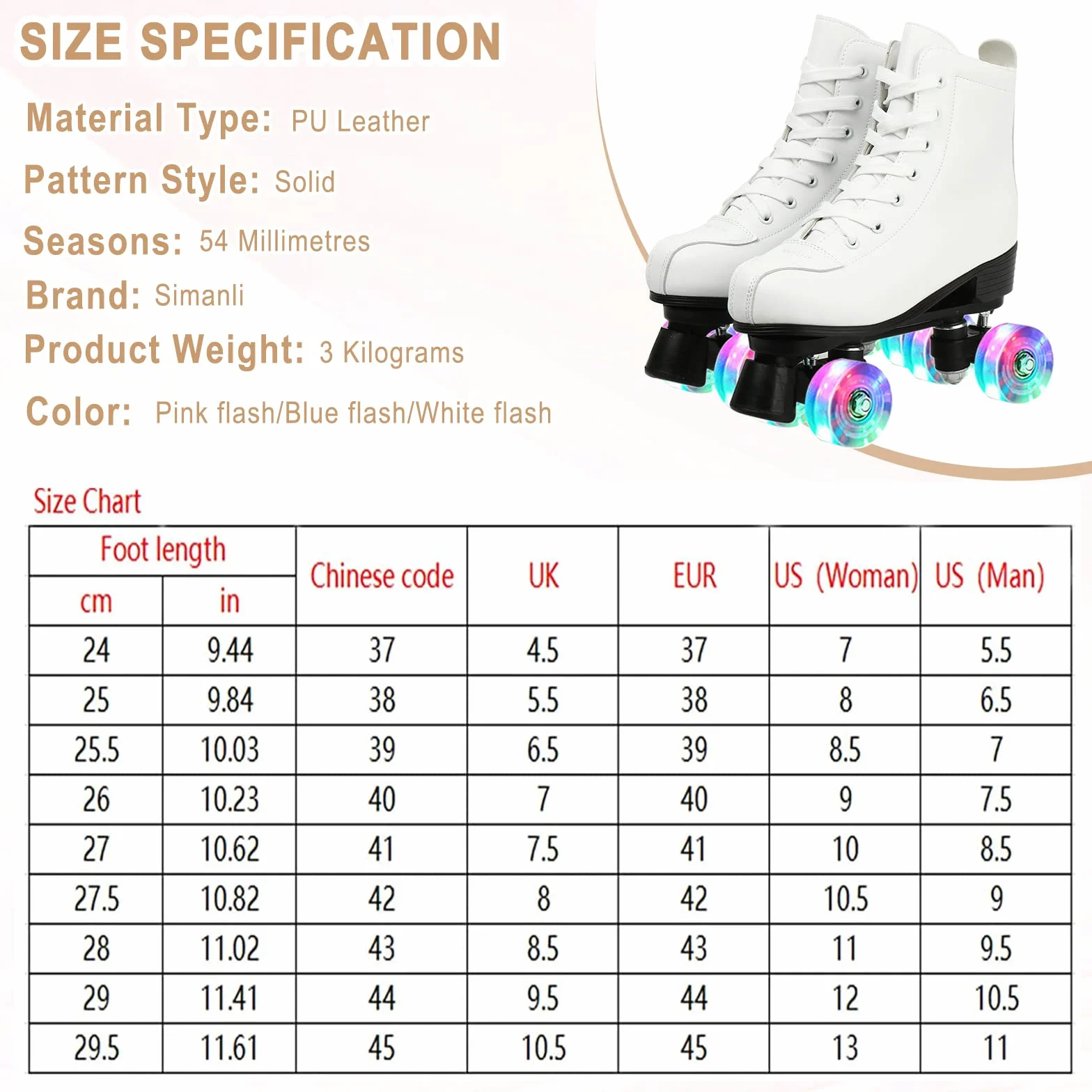 Patines de Ruedas Doble Fila Piel Sintética para Mujeres y Hombres con Bolsa