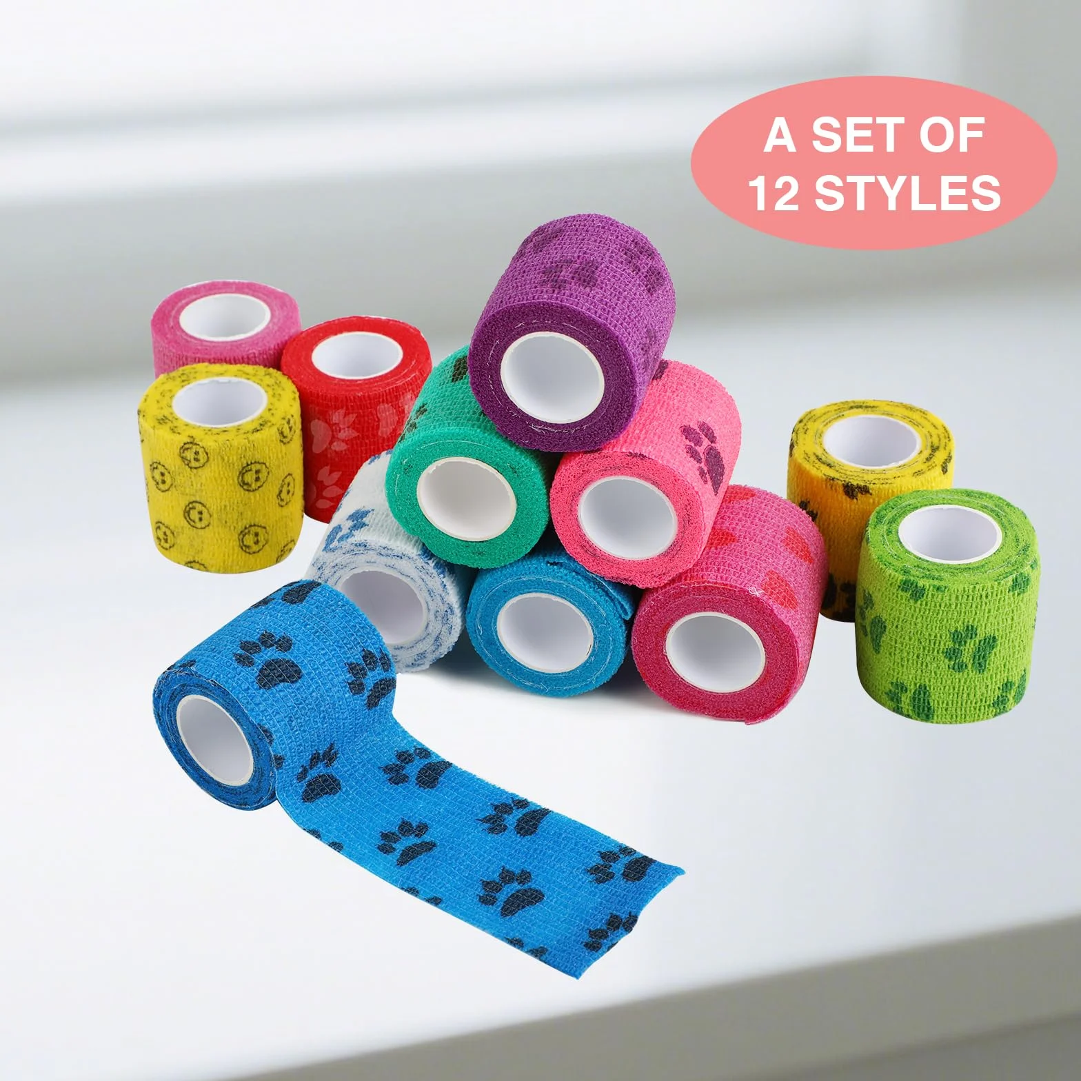 12 piezas de vendas autoadhesivas, venda cohesiva, vendas cohesivas y venda autoadhesiva elástica para perros, caballos y otros animales – Ideal para cuidar articulaciones, tobillos y más, 5cm x 4,5 m