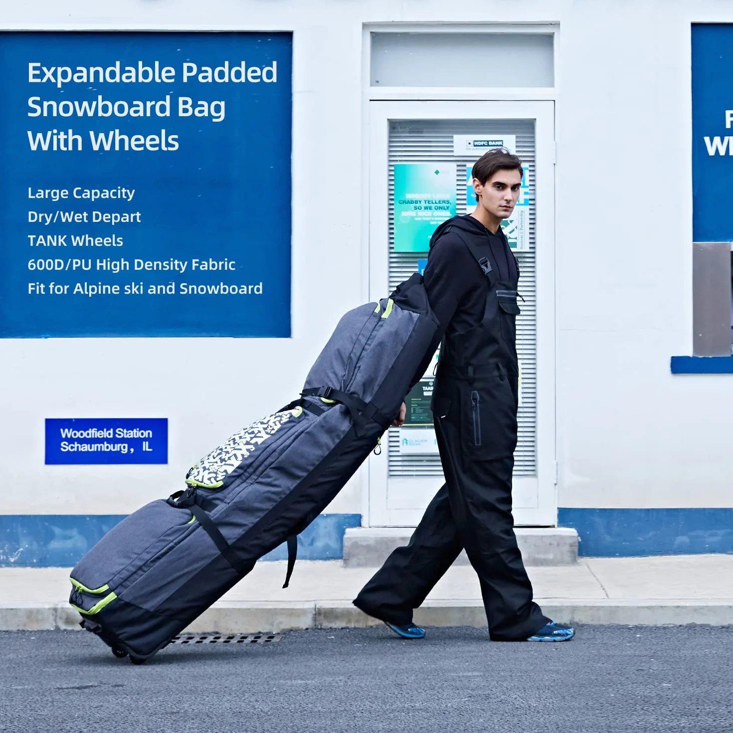 XCMAN Bolsa de snowboard con ruedas acolchada extensible para viajes aéreos ajustable impermeable