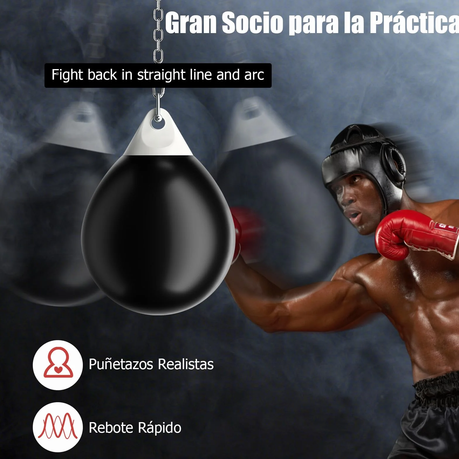 GYMAX Saco de Boxeo de Agua 45 cm 50 kg Cadena Metálica Ajustable