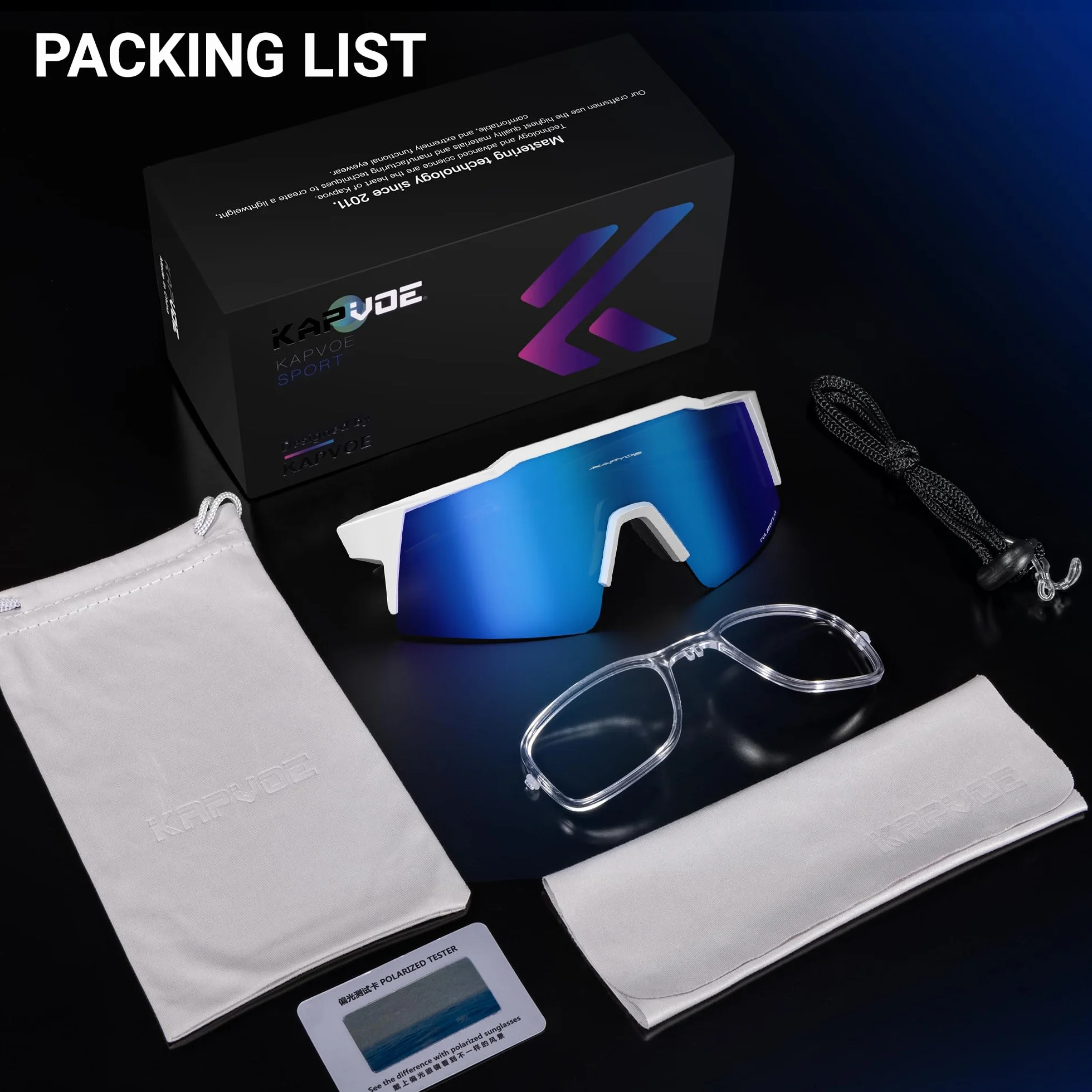 KAPVOE Gafas de Ciclismo Polarizadas TR90 K9023 con 4 Lentes Intercambiables
