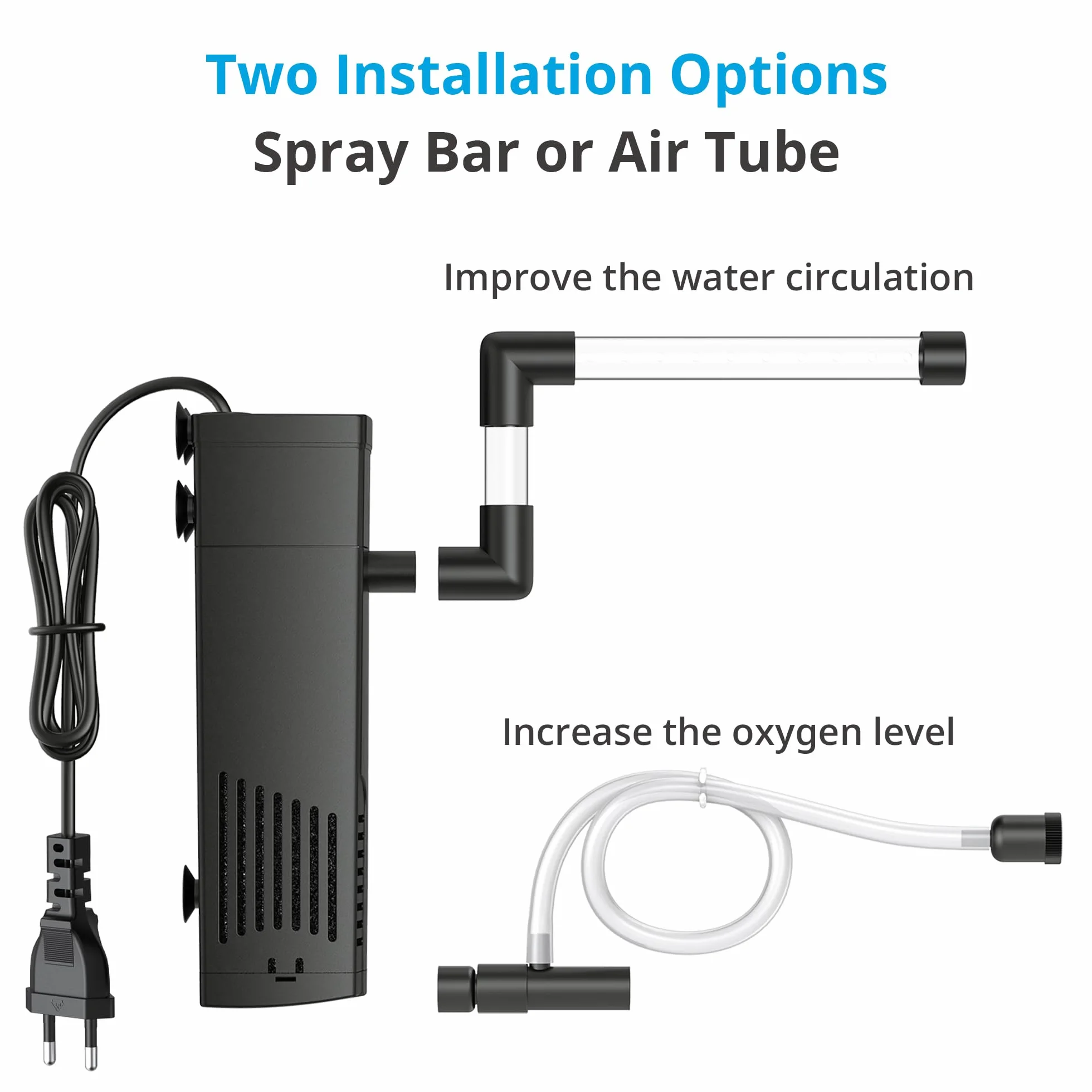 NICREW Filtro para Acuario 20 L, Filtro Acuario Interno con Carbón Activado de Flujo 150 L/H, Filtros Internos para Acuarios, 3.5 W