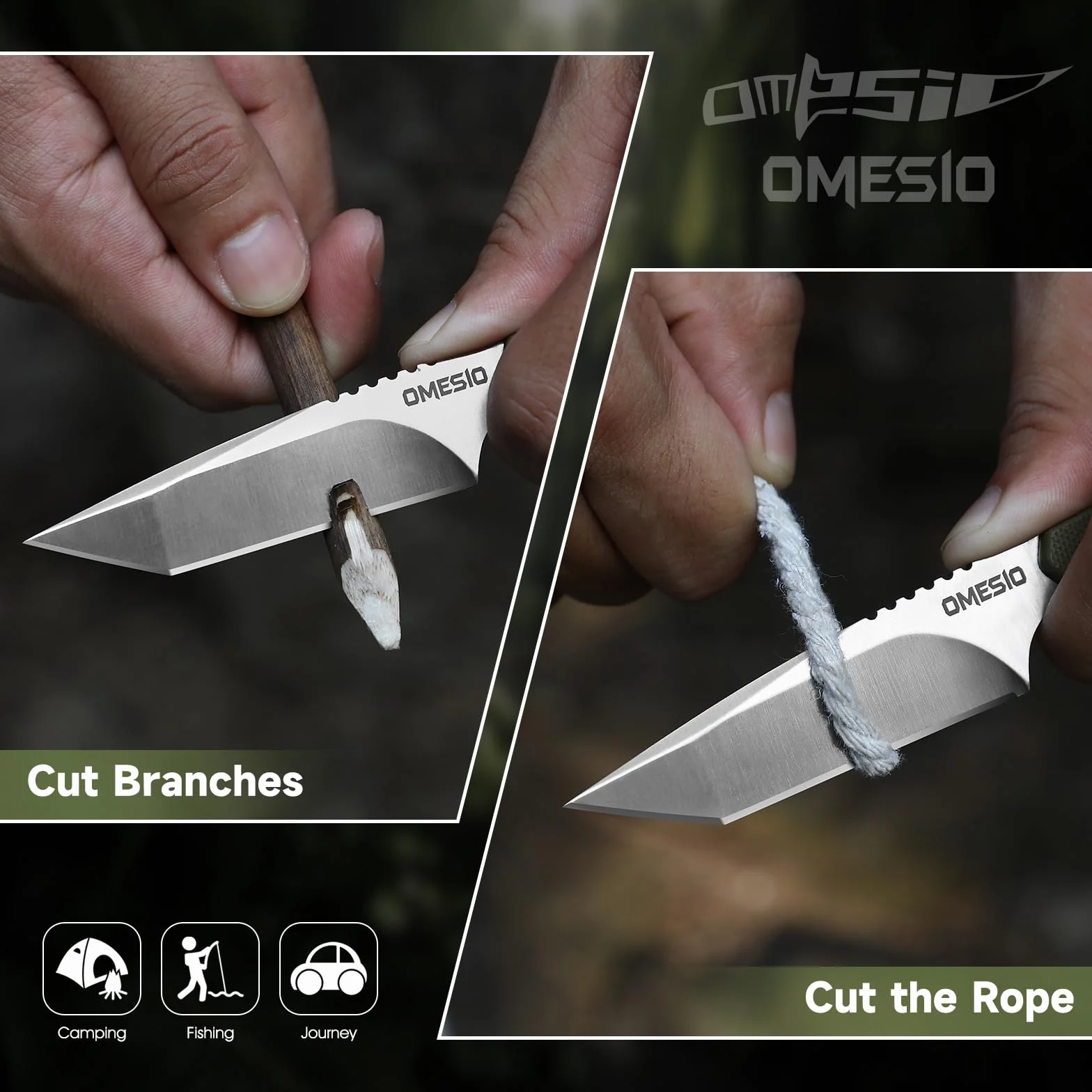 Omesio Tanto Neck Knife Pequeño Cuchillo Hoja Fija Full Tang Acero D2 Mango G10 Funda Kydex Clip Collar EDC