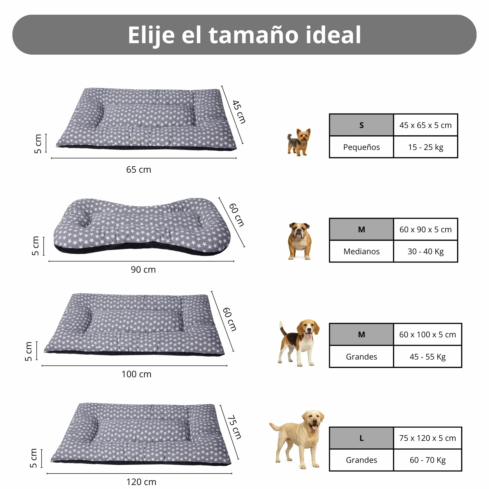 Cama Cachorro Perro Pequeño Espuma Acolchada Colchoneta Tacto Suave Tejido Transpirable Base Antideslizante Funda de algodón loneta Ligera cómoda Lavable Fácil de Transportar 45X65X5 Estrellas +Cotes