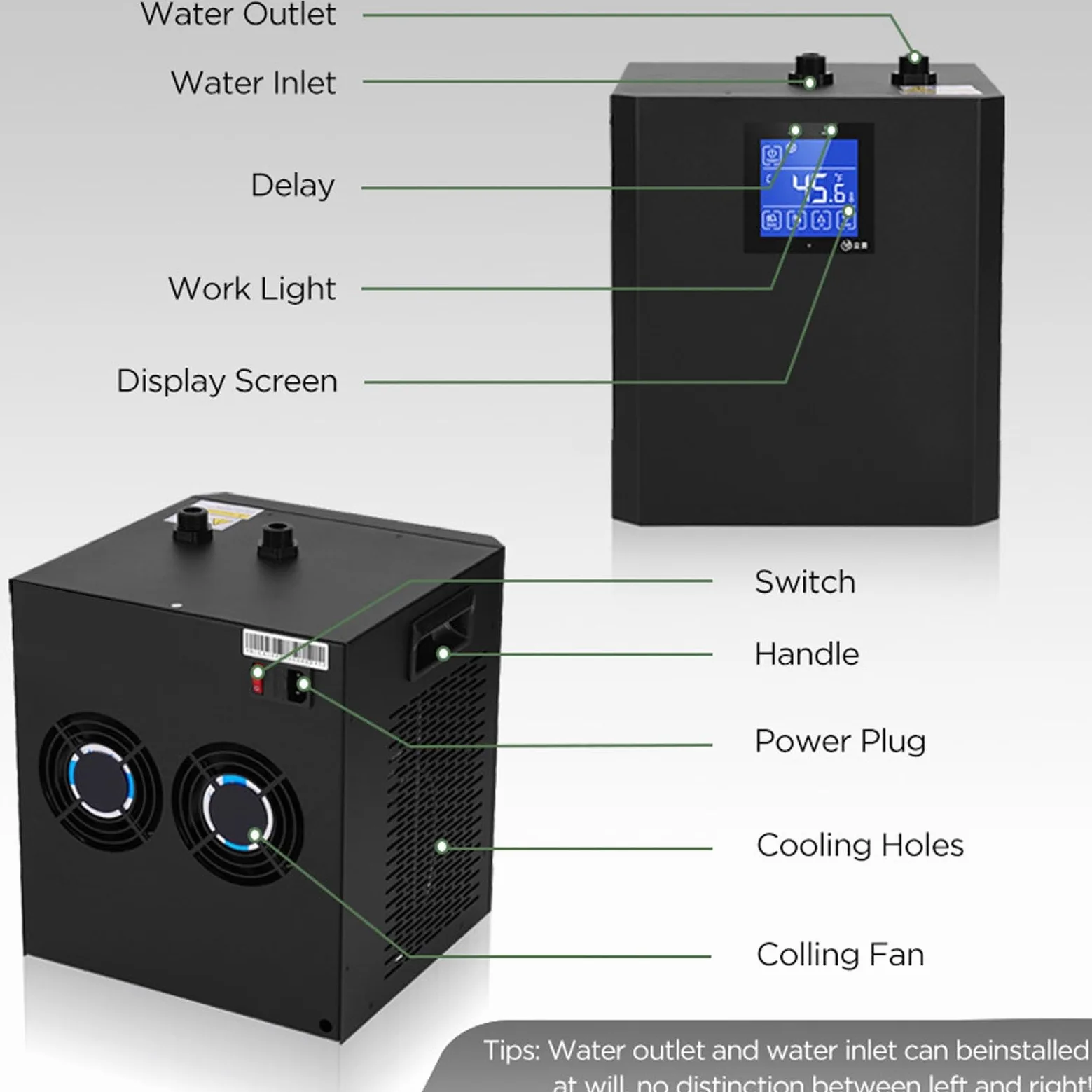 Inframadora de Agua de Bañera de 1/3 Caballos de Fuerza con Control Remoto de Pantalla Táctil LCD, Refrigeración Rápida Temperatura de bajo Ruido Ajustable de Enfriamiento (EU