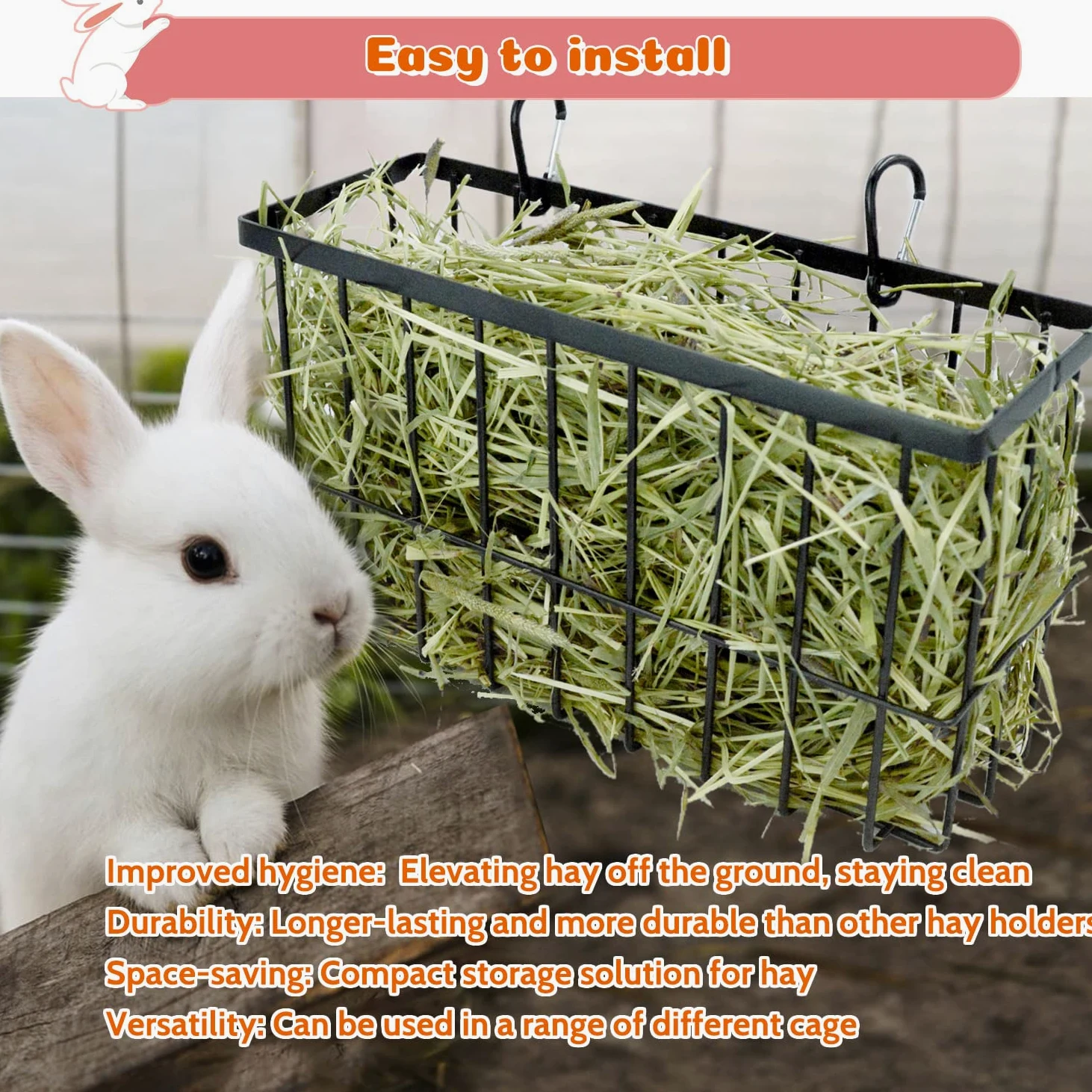 Comedero de heno de conejillo de indias, alimentador de heno de conejo con marco de metal resistente, soporte de heno para animales pequeños, conejos, cobayas, hámsters de chinchilla