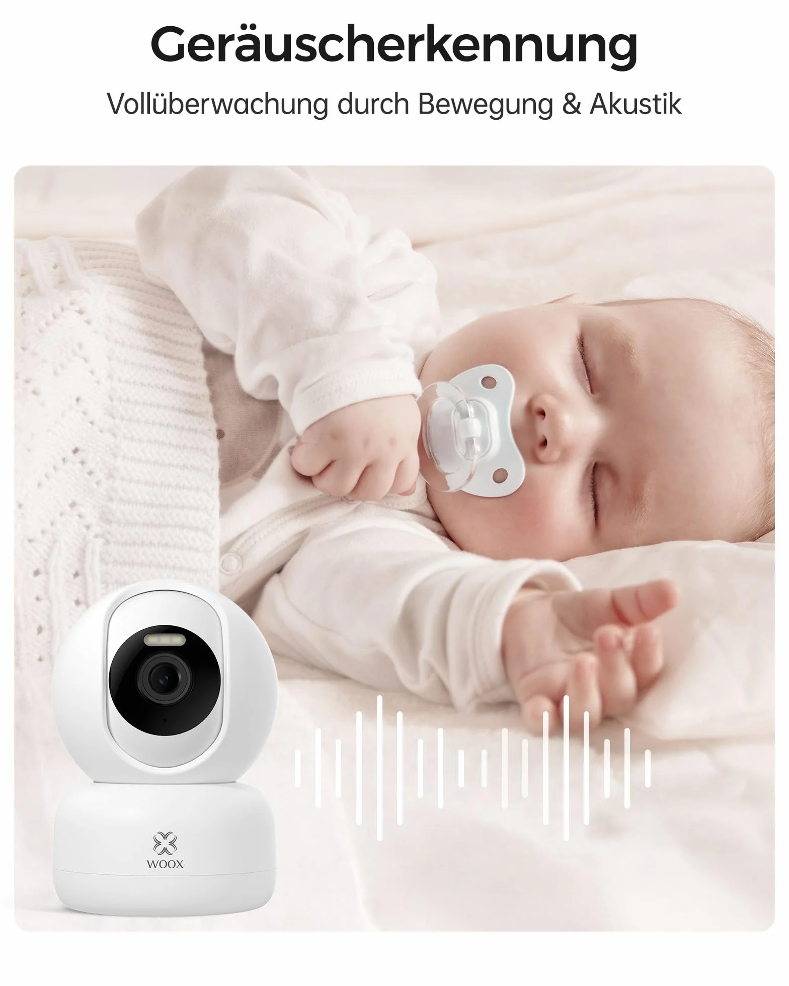 Woox Cámara de seguridad para interiores, 2K, Wi-Fi de 360°, cámara interior para perros con visión nocturna en color, reconocimiento de gritos personal/bebé, seguimiento de automóviles, audio