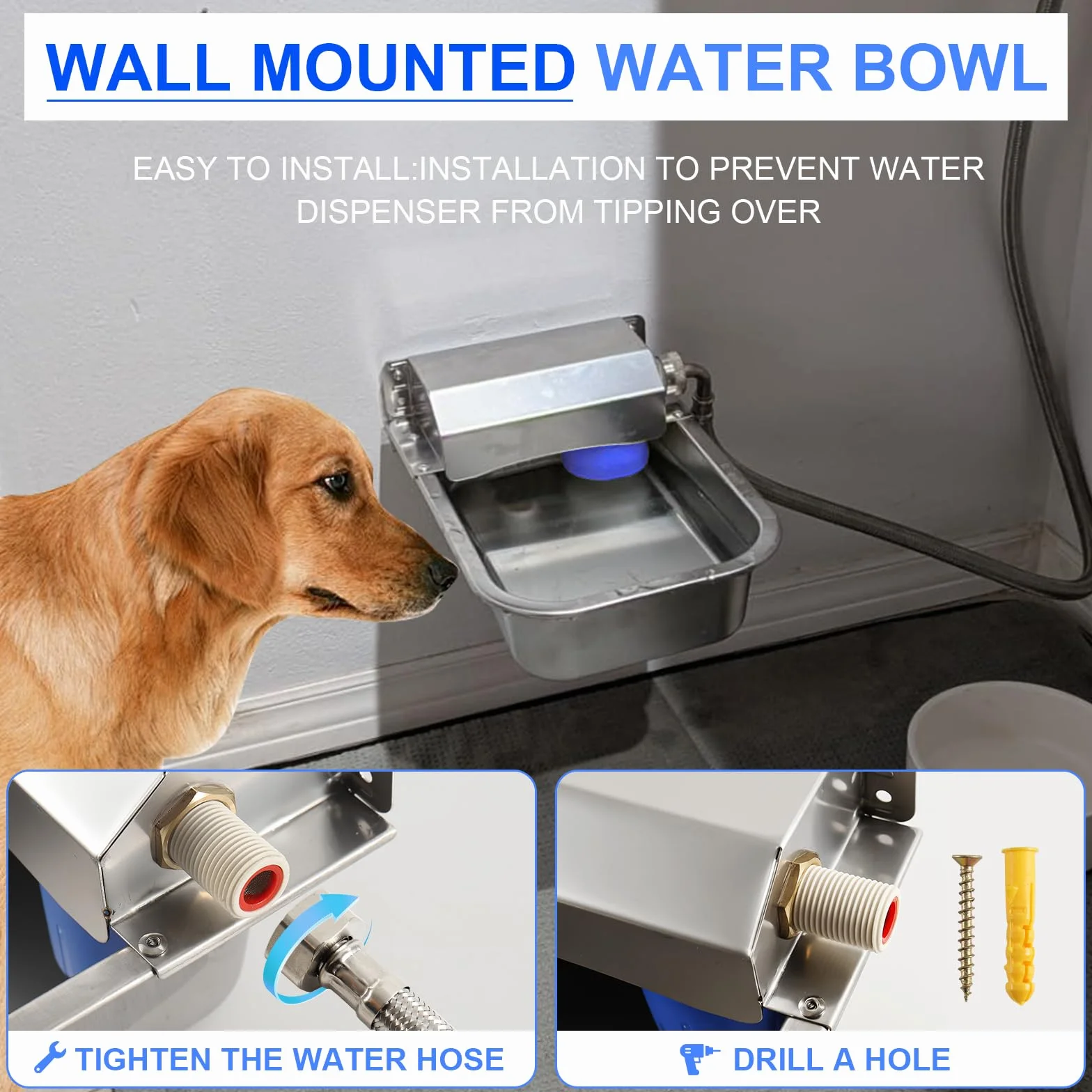 Bebedero Automático de Acero Inoxidable, con tubo de agua de 1m, para Caballos Ganado Vacuno Cabras Perros Gallinas, 3L