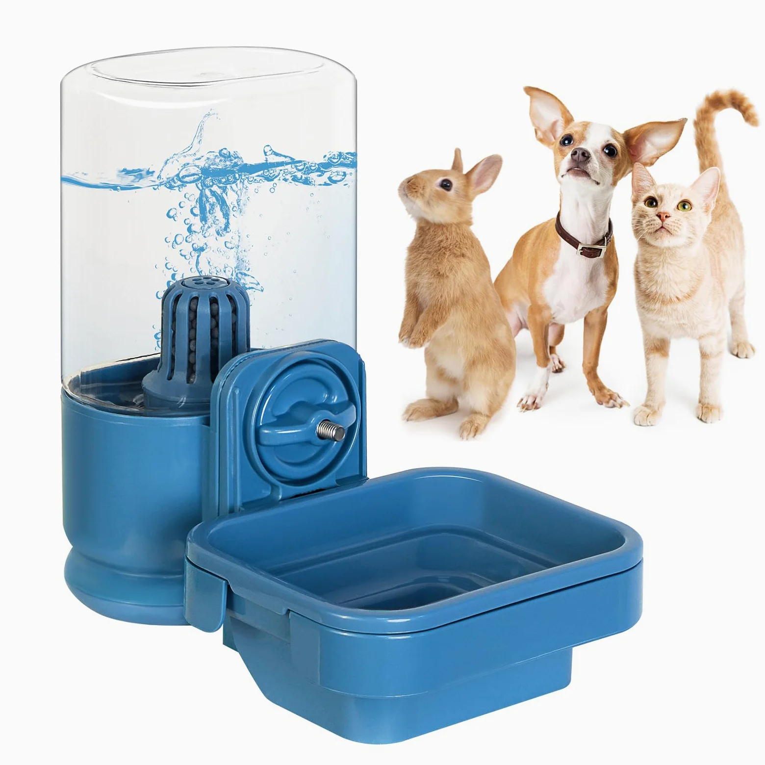 Vannon Dispensador de botellas de agua de animales pequeños para jaula, cuenco de botella de agua con filtro para jaula, cuenco de agua de gravedad antidesbordamiento para cobayas, conejos, hurones,