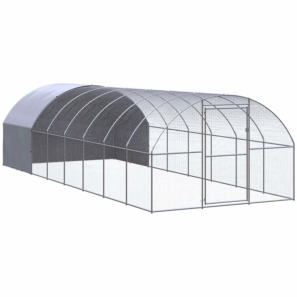 Gallinero exterior 3 x 8 x 2 m de acero galvanizado con techo de polietileno impermeable, resistente recinto para animales pequeños para pollos, patos, conejos, ratones, ratas, hurones, degu