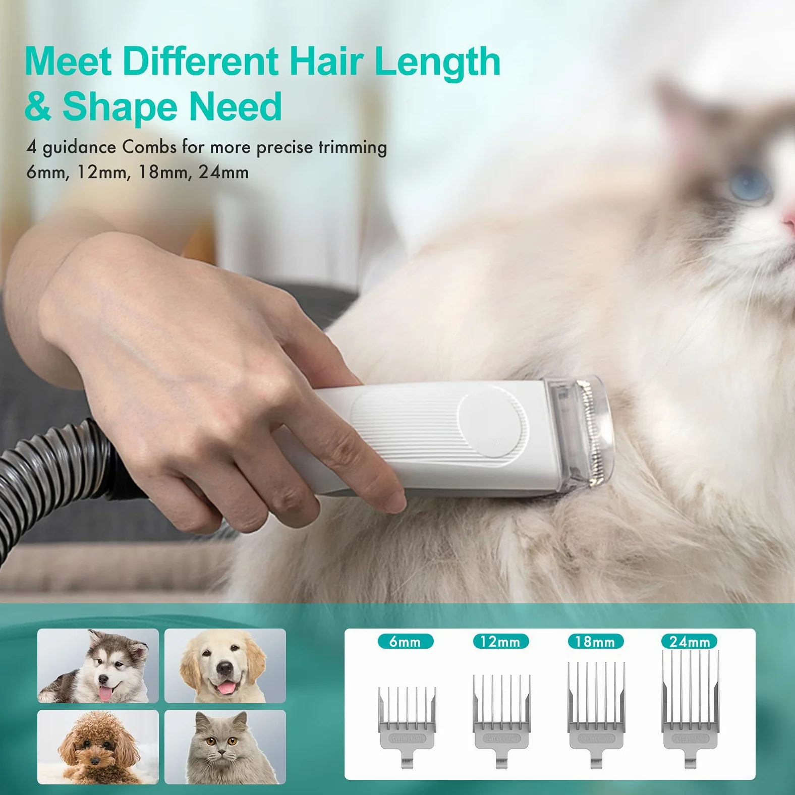 Actualice el Kit de Aseo para Mascotas 5 en 1 Aspirador de Pelo para Mascotas con Maquina Cortar Pelo Perros, Cepillo para el Cuidado de Mascotas, Peine para Adelgazar, Cepillo de Limpieza