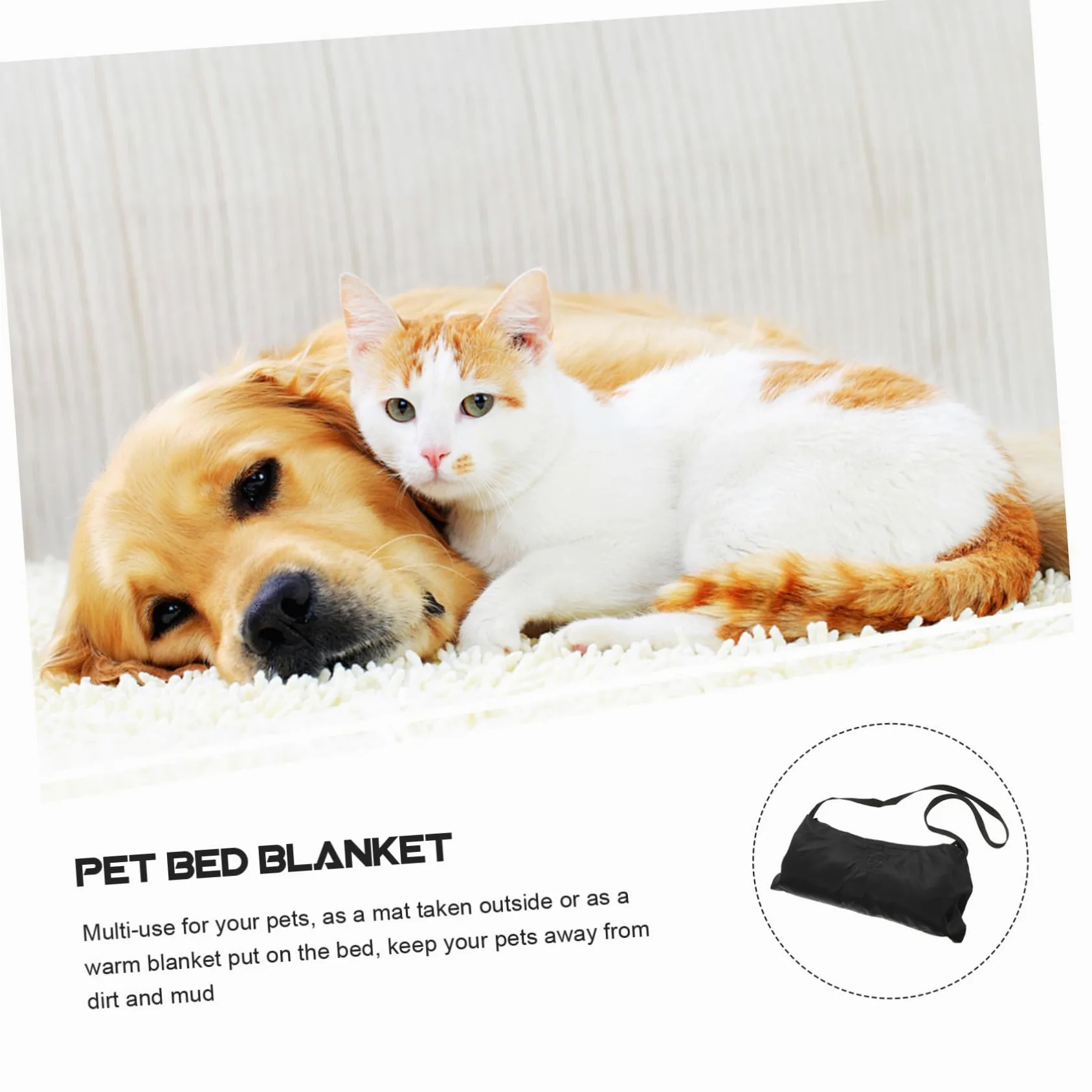 YARNOW Manta Plegable Portátil para Mascotas Térmica Multifuncional Negra | Lana, Rectangular y Lavable, Bolsa Lateral Cremallera, Uso Exterior Cama