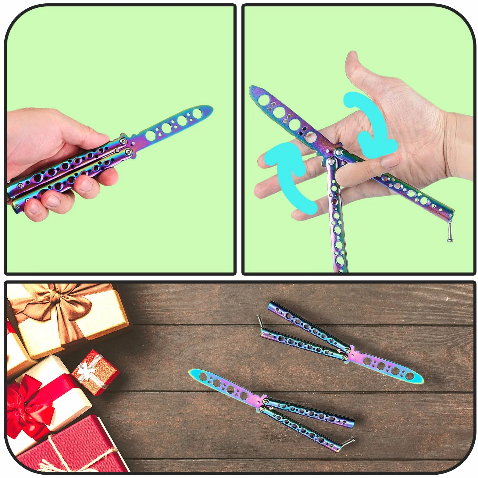ZoeTekway Butterfly Trainer Cuchillo de Práctica Mariposa Arco Iris sin Hoja Afilada para Principiantes