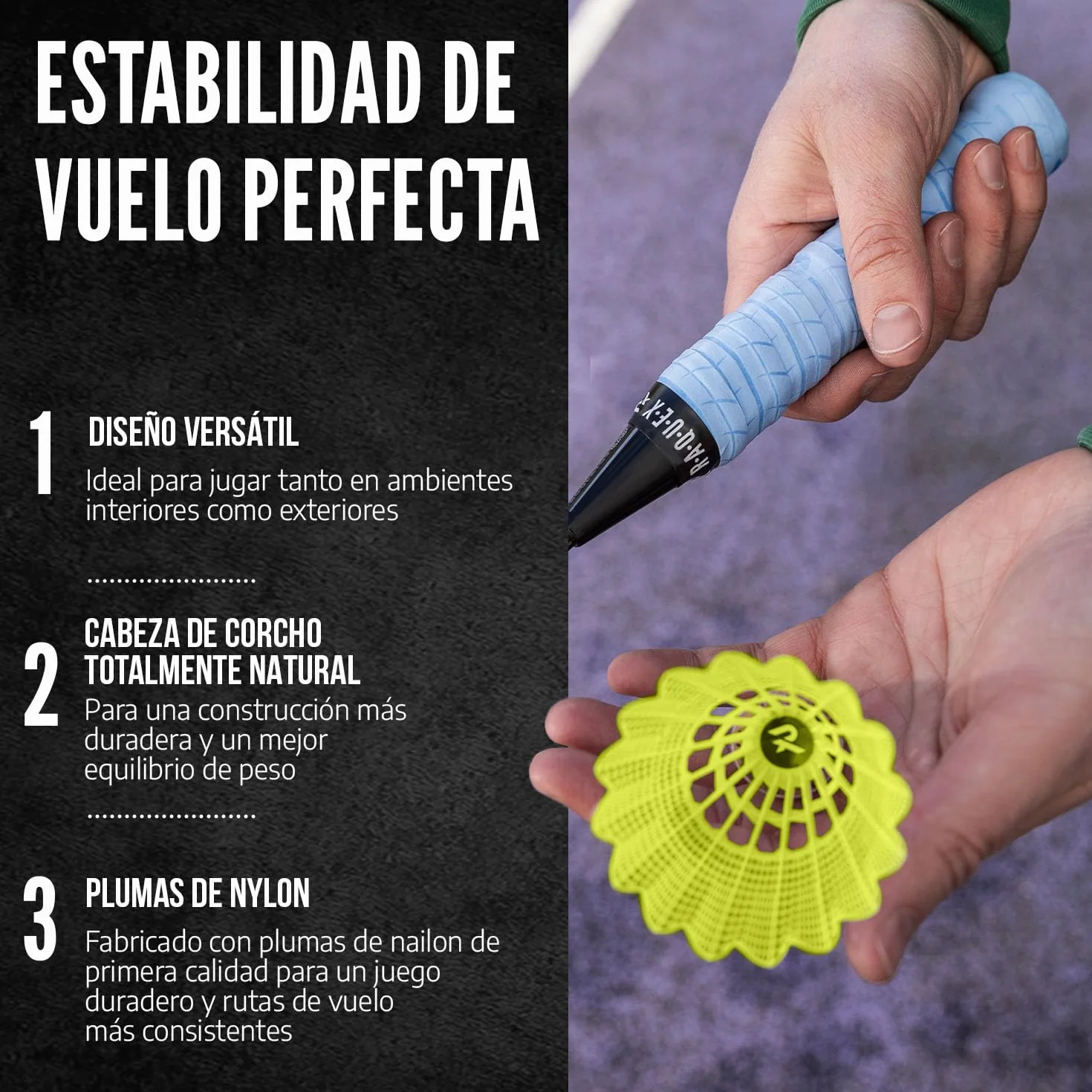 Raquex Tubo de 6 Volantes de Bádminton de Nailon y Corcho Natural, 3 Velocidades, Blanco/Amarillo