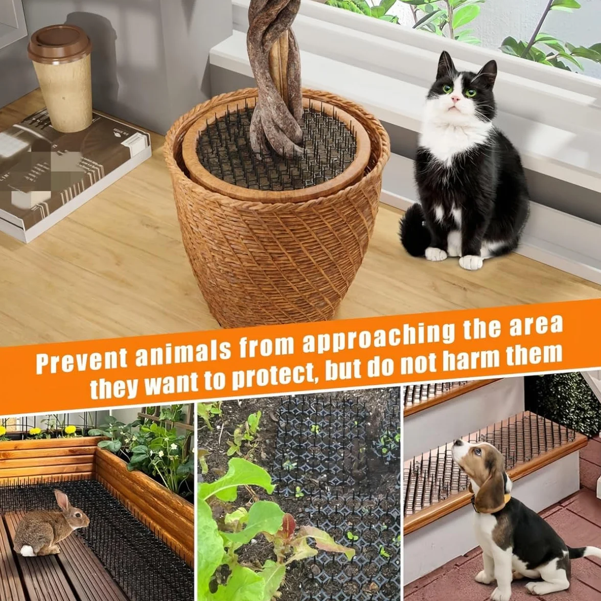 Pinchos Anti Gatos 6 Piezas Plástico Anti Cat Mat Alfombra Antigato con Puntas,Anti Gatos,Repelente para Interior Exterior Césped Jardín Protección de Plantas,20x15 CM