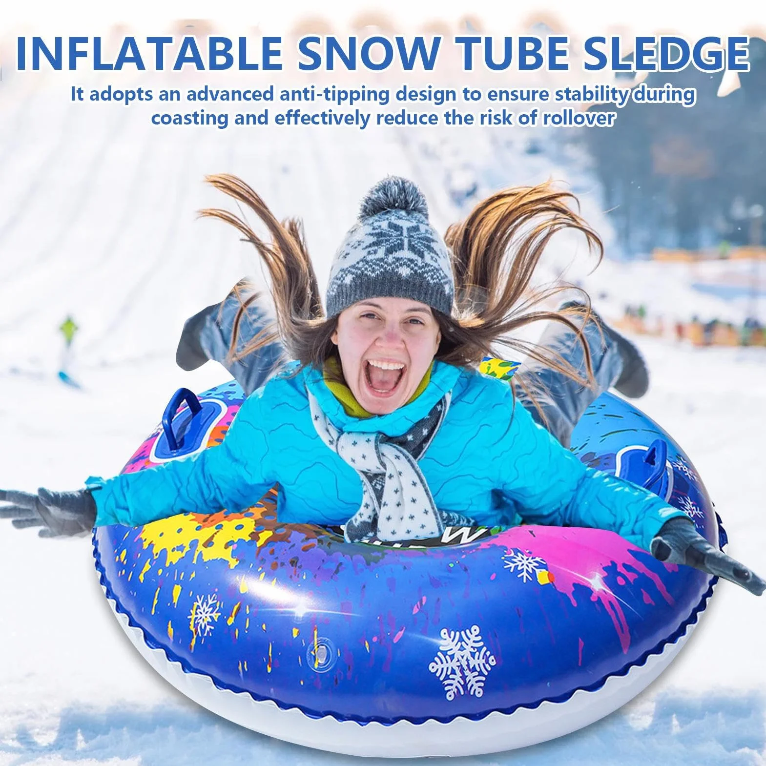 Trineo inflable 87 cm PVC pared gruesa neumáticos nieve niños asas tubo nieve pesado familias