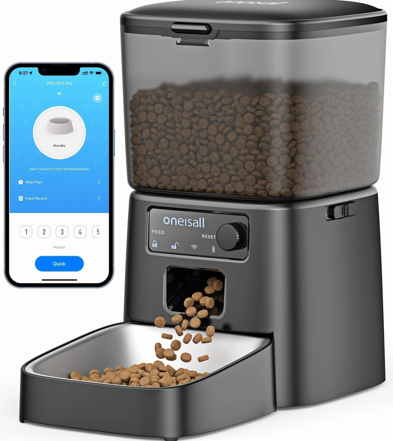 oneisall 3.5L Comedero automático para Gatos, Comedero Inteligente WiFi para Gatos, Control App, 1-10 Comidas al día, Dispensador de Comida para Gato/Perro, con Cuenco de Acero Inoxidable