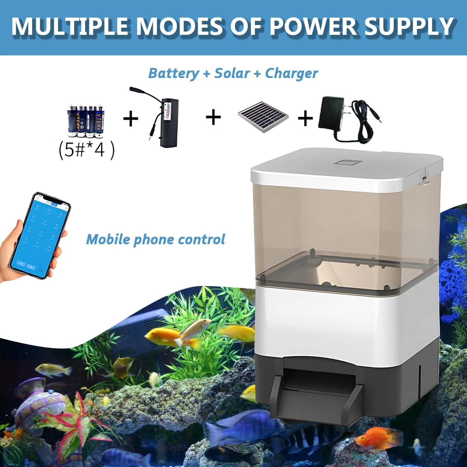 Alimentador Automatico Acuario Garnelen Versteck Aquarium Adecuado para Piensos en Gránulos de 1-20mm Diseño Antirrobo para Estanques Domésticos Acuicultura Comercial Y Criadores de Peces Black