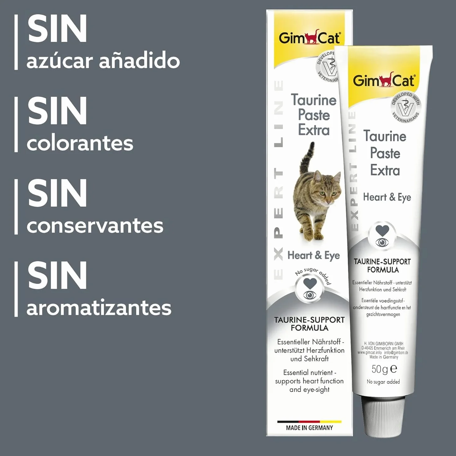 GimCat EXPERT LINE Taurine Extra, pasta - Fórmula de taurina bioactiva que favorece la función cardíaca y la vista - Pasta funcional para gatos sin azúcar añadido - 1 tubo (1 x 50 g)