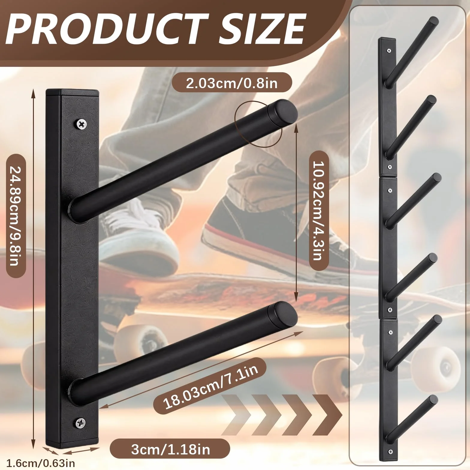 Soporte De Pared Para Monopatines, 6 Niveles, Acero Negro, Universal Para Longboards, Snowboards Y Wakeboards