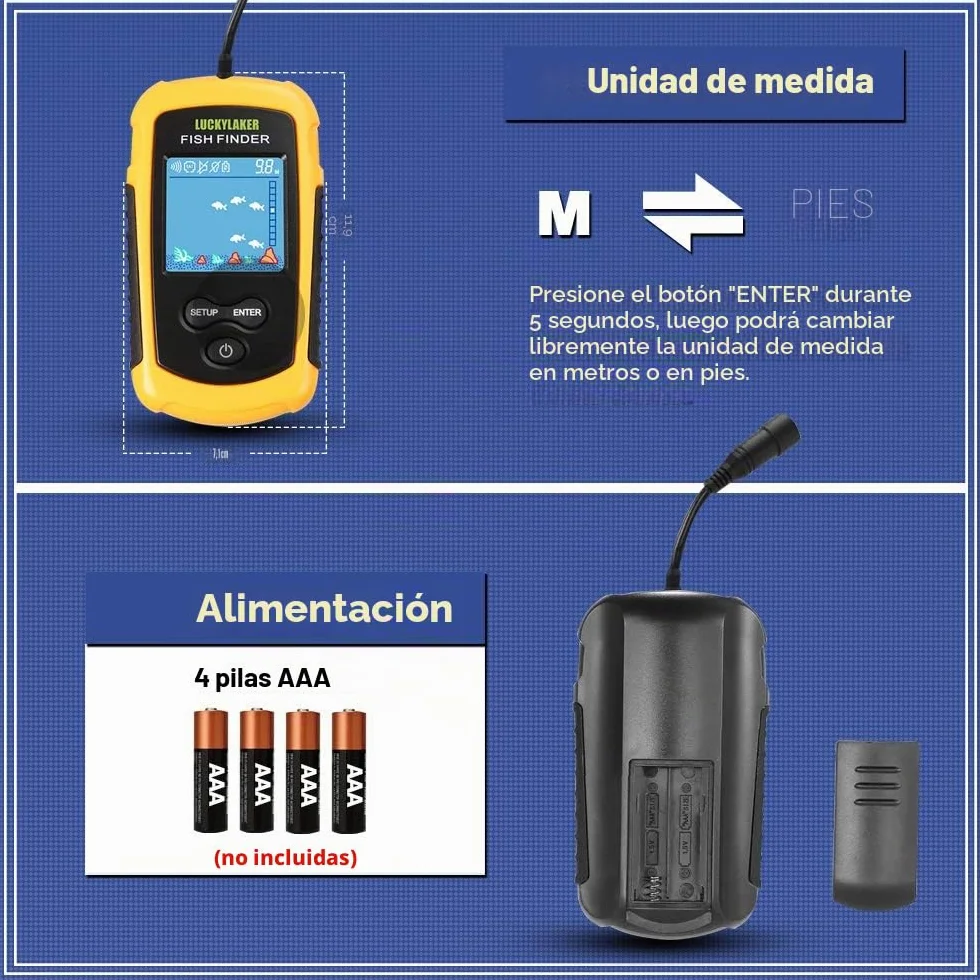 LUCKY Buscador de Peces Portátil con Sonda y Transductor para Kayak de Pesca Pantalla LCD